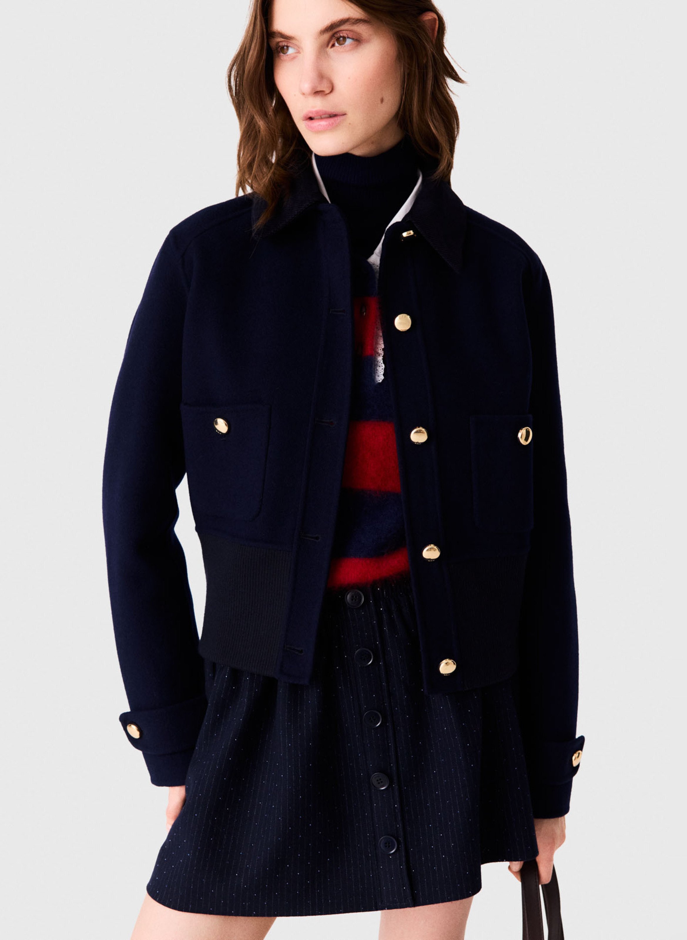 Blouson court en laine mélangée double face MAJE Bleu