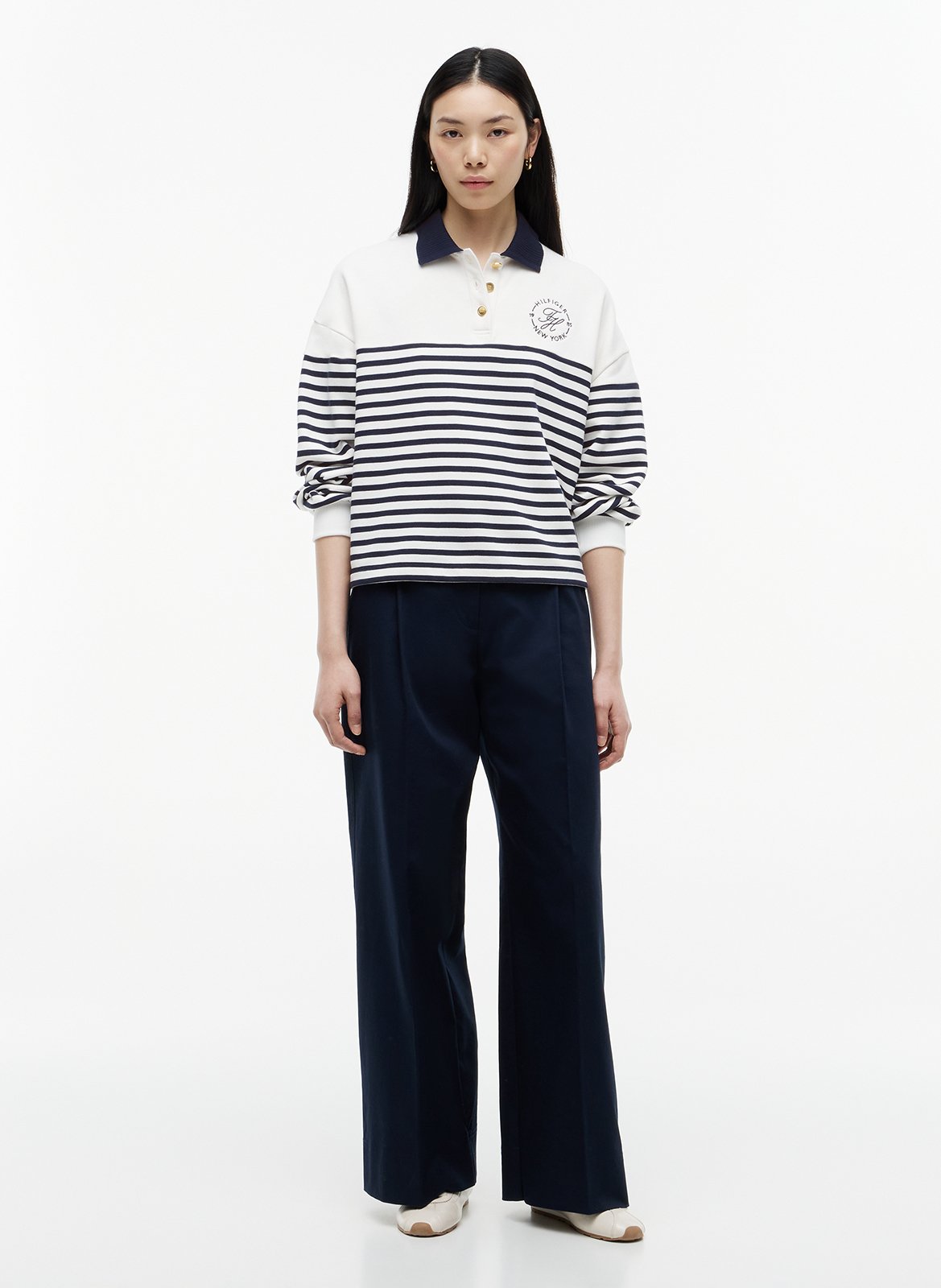 Polo collar striped sweatshirt TOMMY HILFIGER White