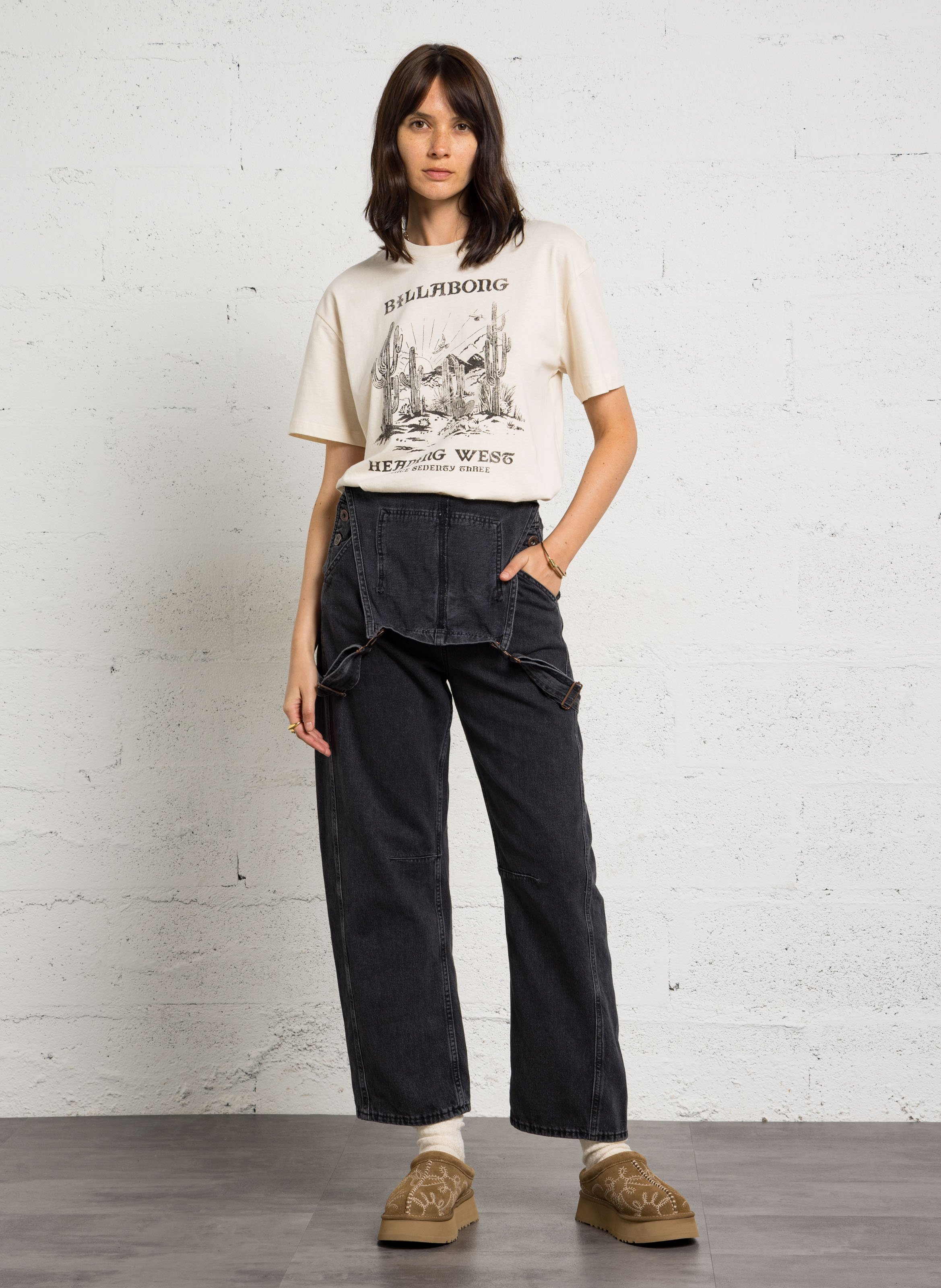 Gerader bedruckter T-Shirt aus recycelter Baumwolle BILLABONG Beige