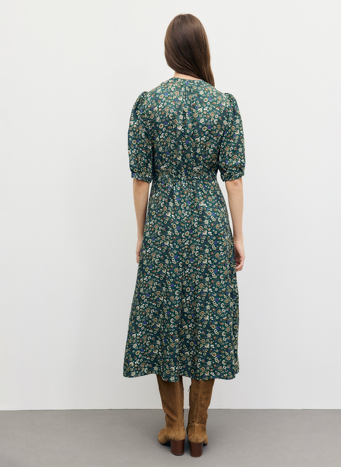 Fitted V-neck printed dress GERARD DAREL Green