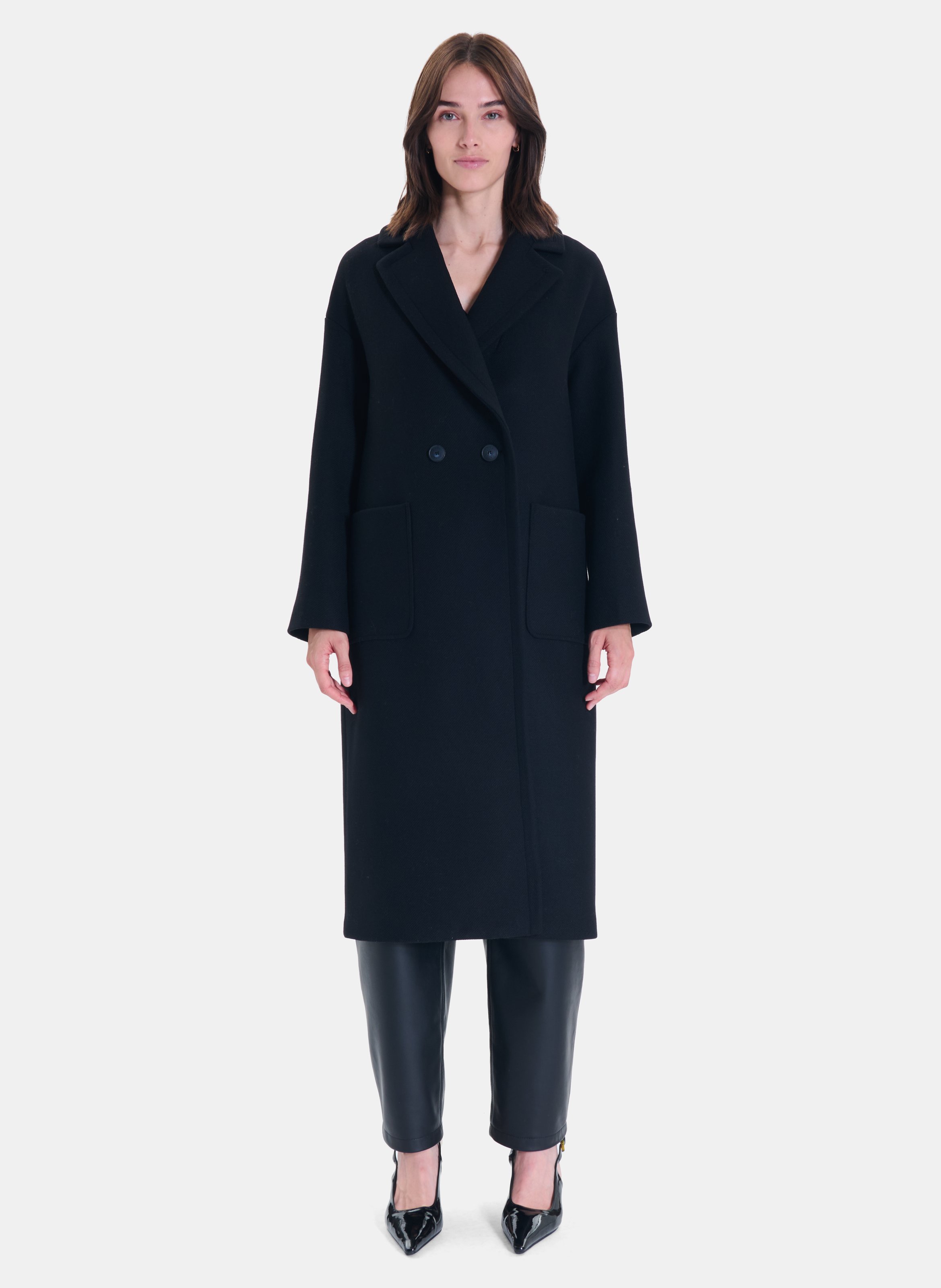 Manteau long col tailleur tailleur en laine mélangée ZAPA Noir