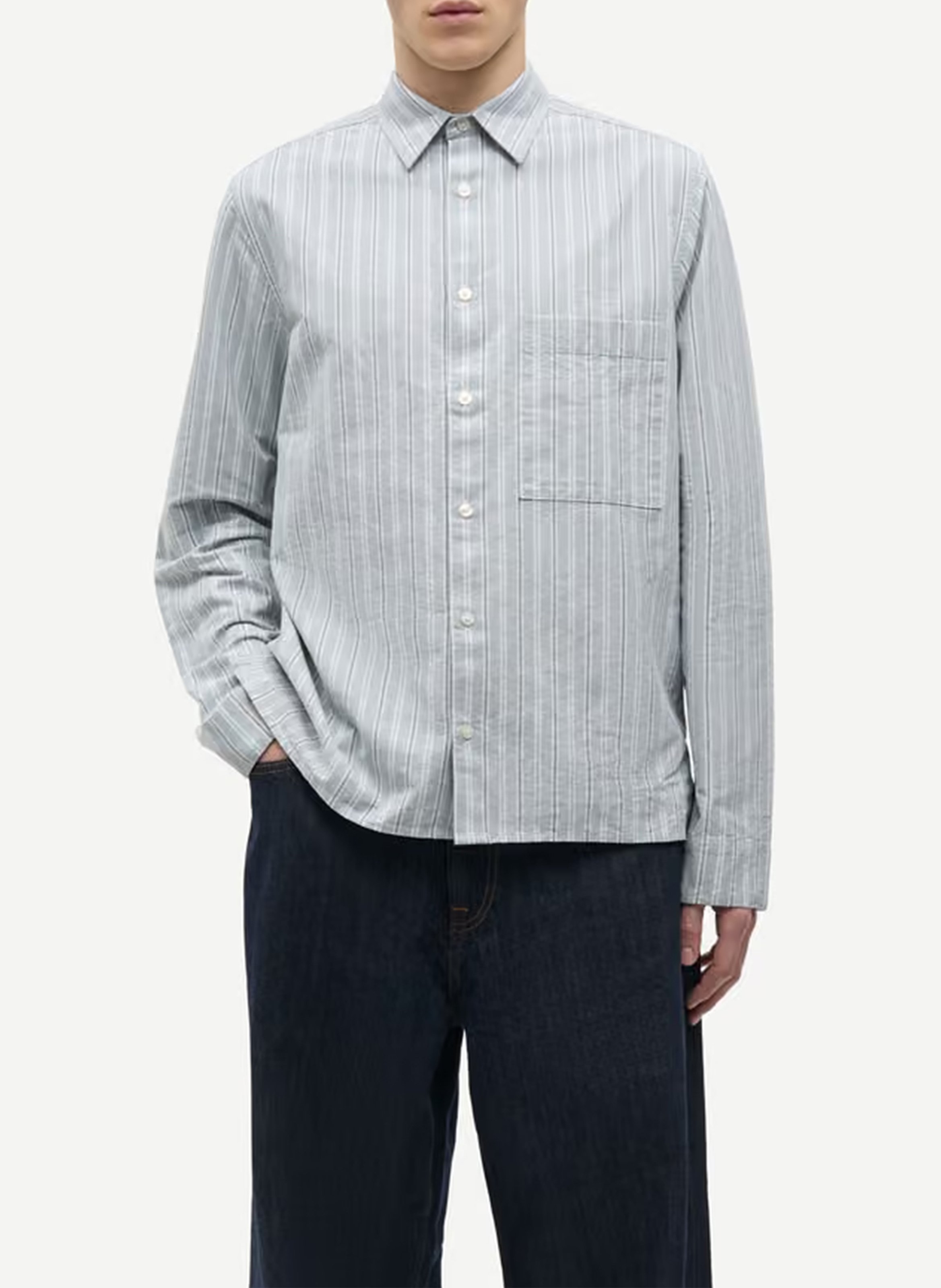 Rechte blouse met klassieke streepkraag van biologisch katoen. SAMSOE SAMSOE Grijs