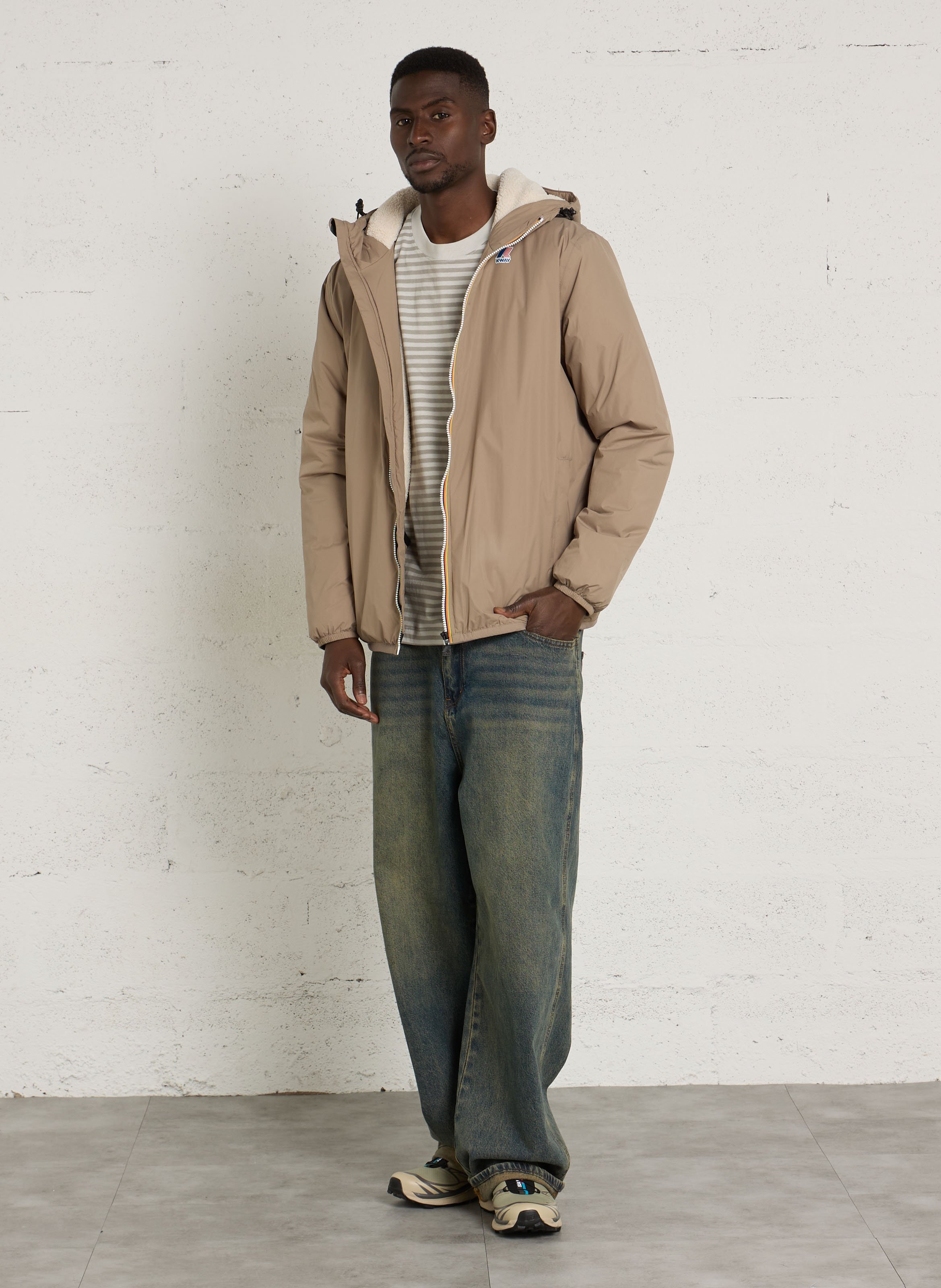High-neck padded jacket K-WAY Beige