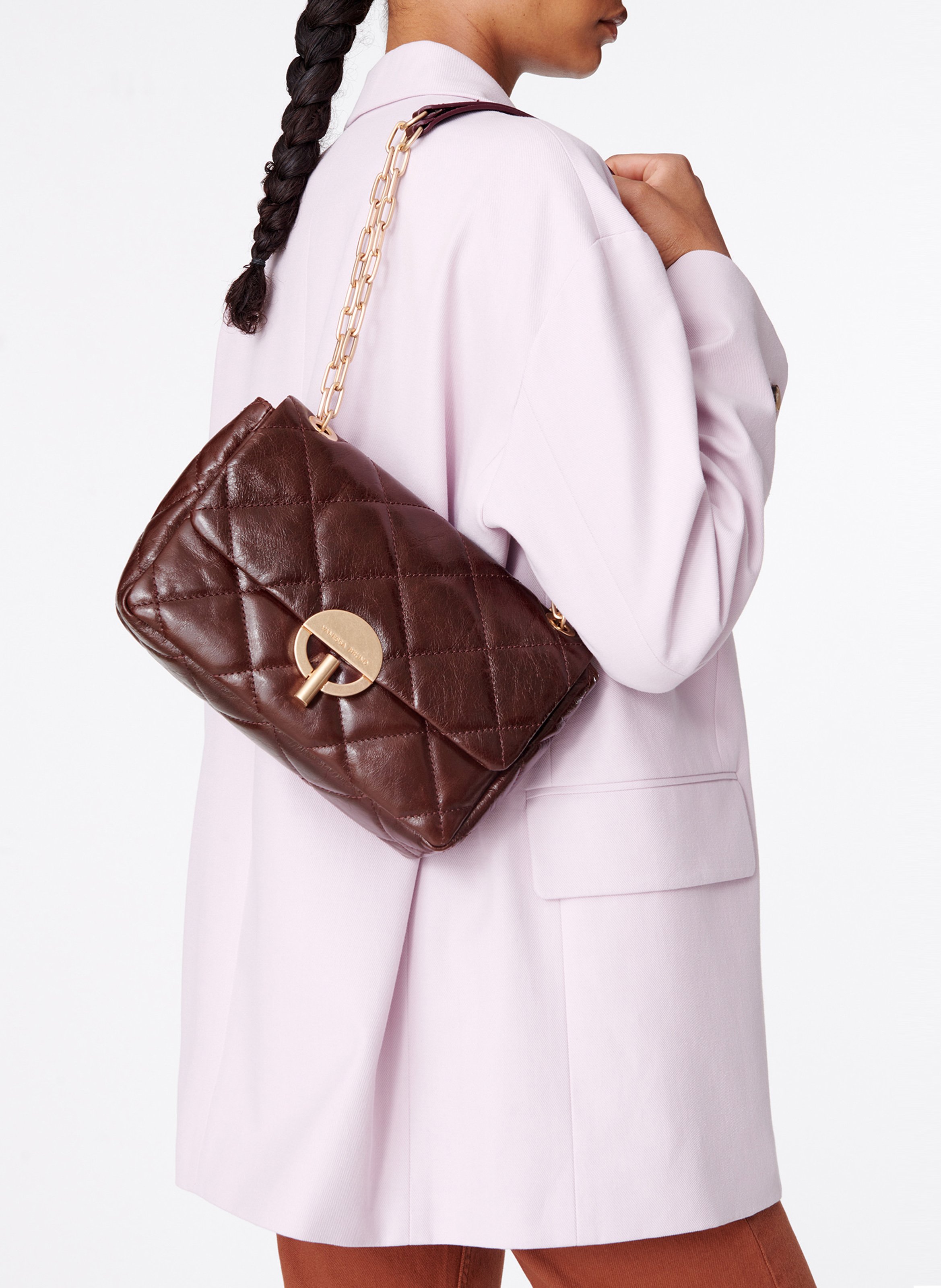 Quilted leather shoulder bag VANESSA BRUNO Brown