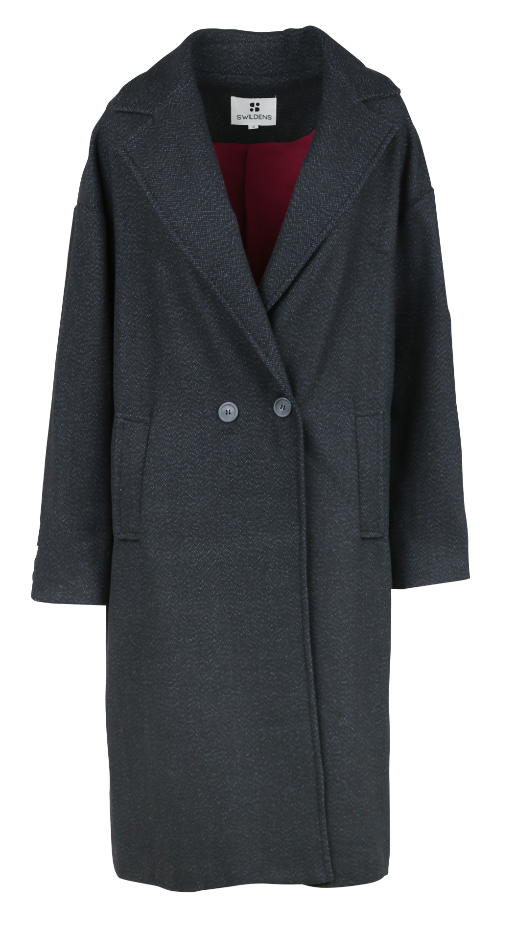 Manteau long col tailleur en maille mélangée SWILDENS Noir