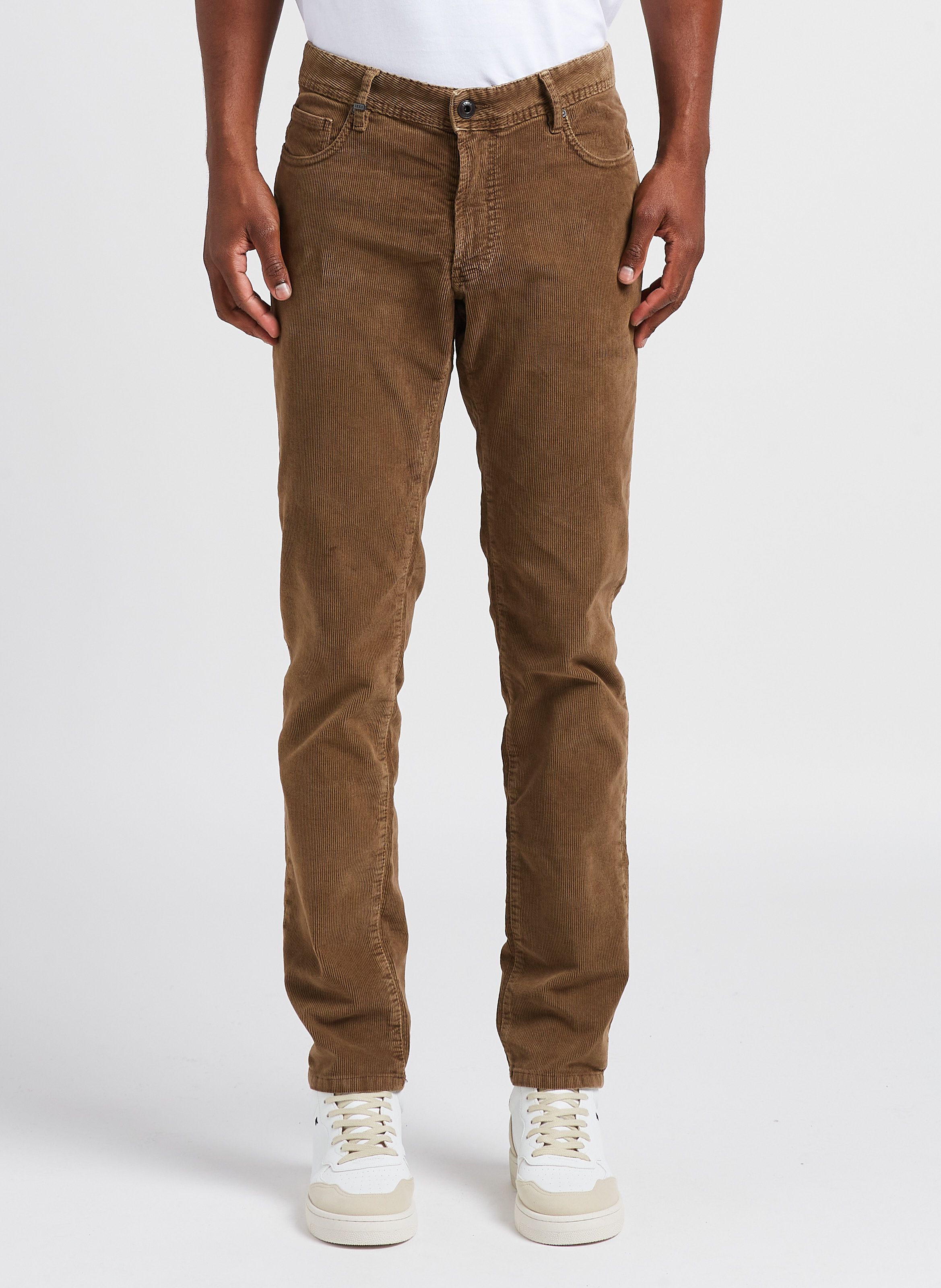 Pantalon slim en coton m lang Marron