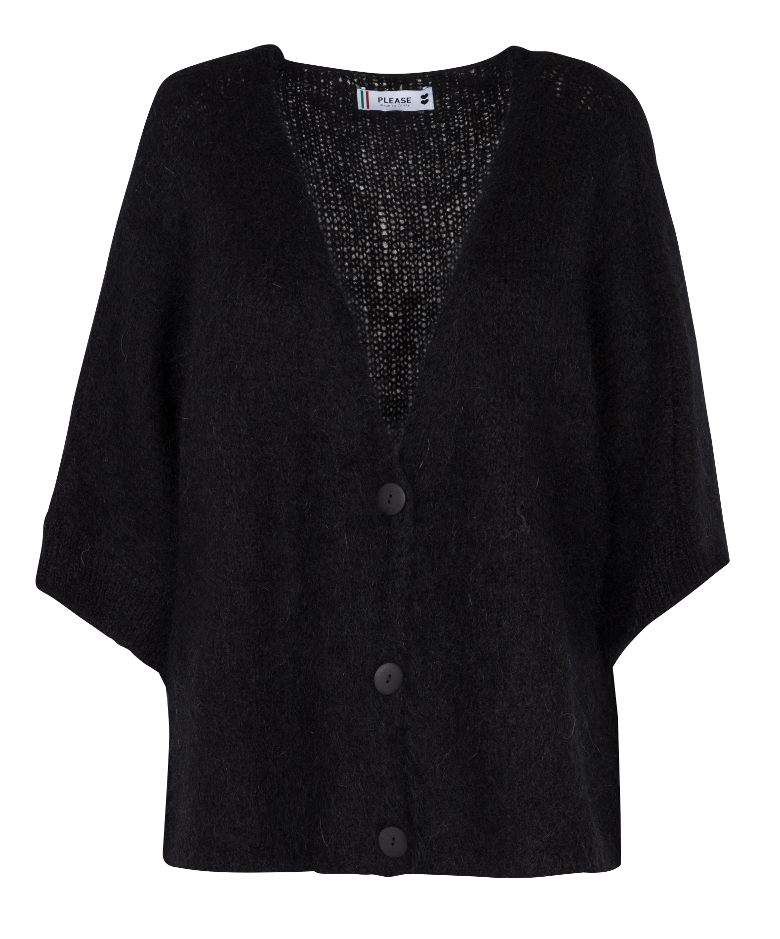 Ruimvallend, gebreid vest met V-hals | materiaalblend  Nero