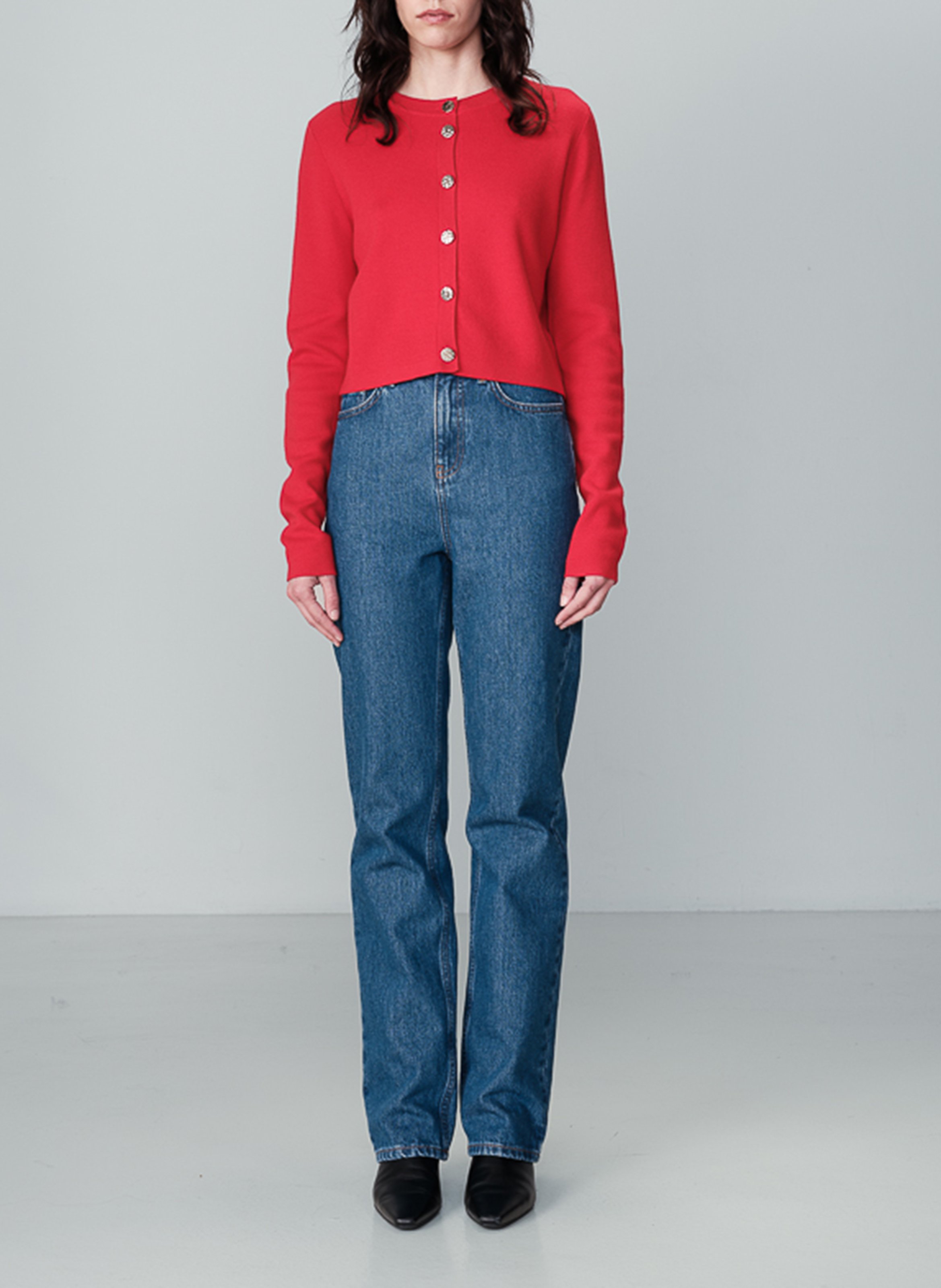 Cardigan col rond droit en maille GRACE ET MILA Rouge