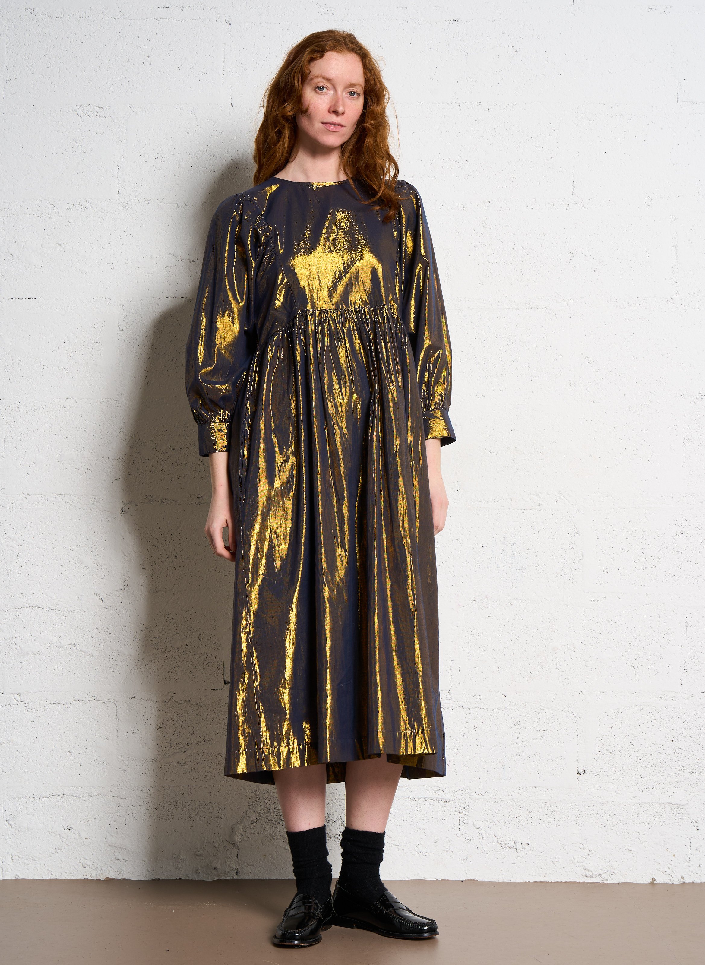 Robe midi métallisée THE TINY BIG SISTER Bleu