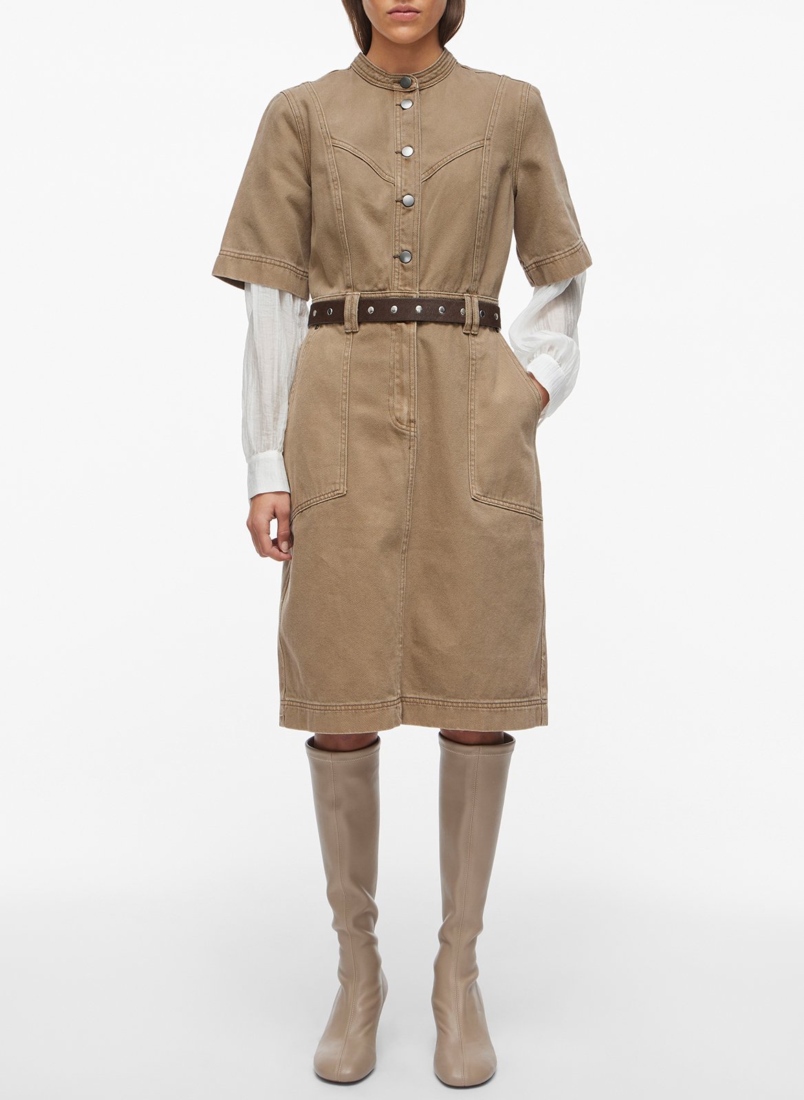 Taillierte Baumwollbluse mit Mao-Kragen ROUGE EDIT Grau