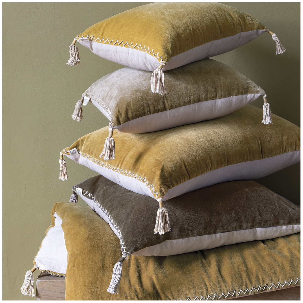 Mattéo cushion cover in cotton and linen velvet BLANC D'IVOIRE Grey