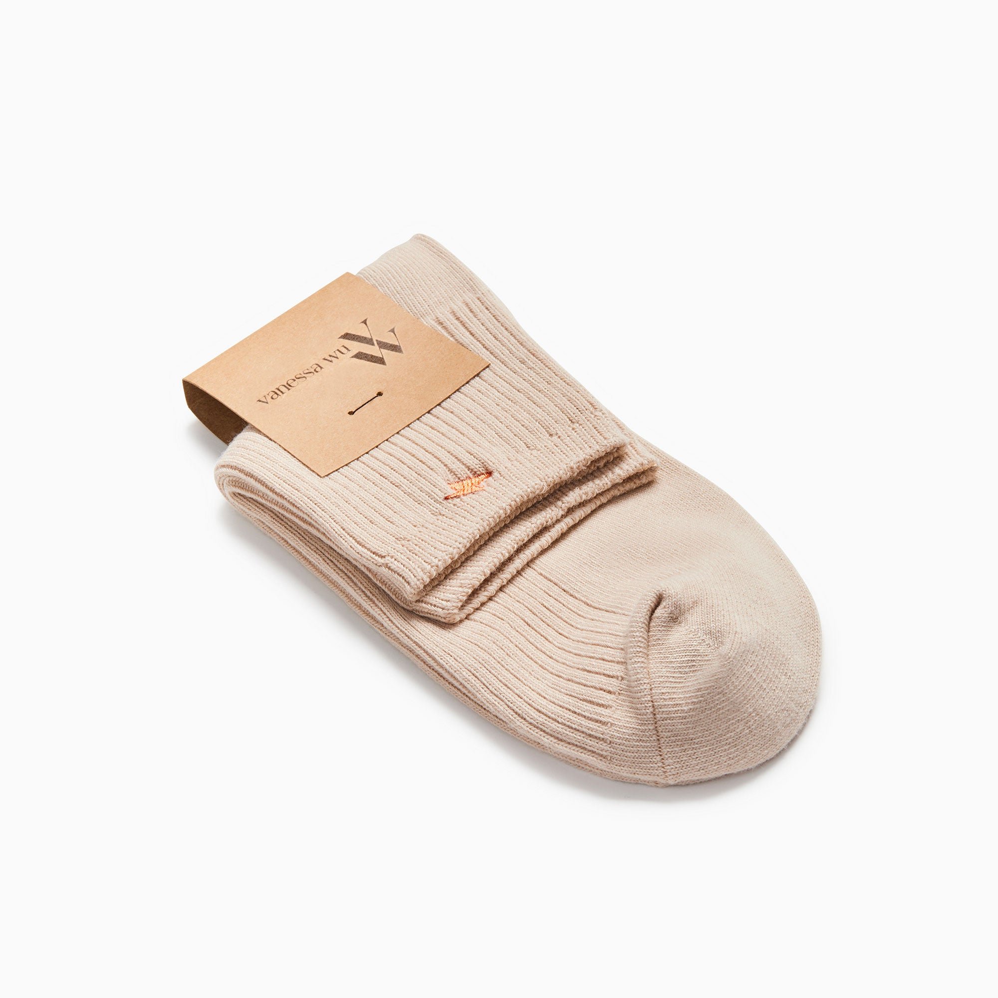 Short cotton-blend ribbed socks VANESSA WU Beige