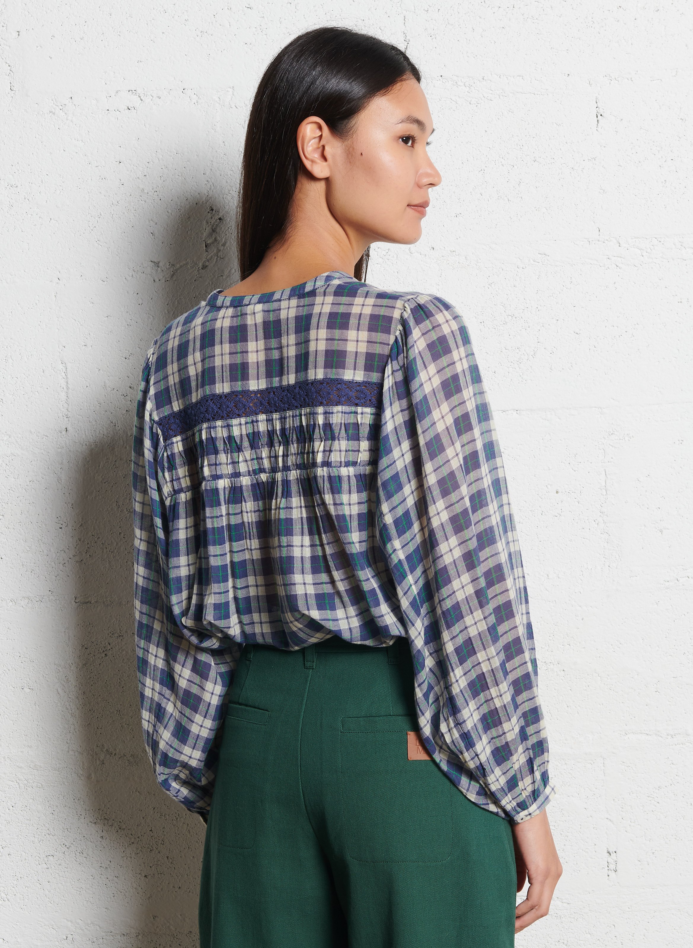 Round-neck checked blouse LOUISE MISHA Blue