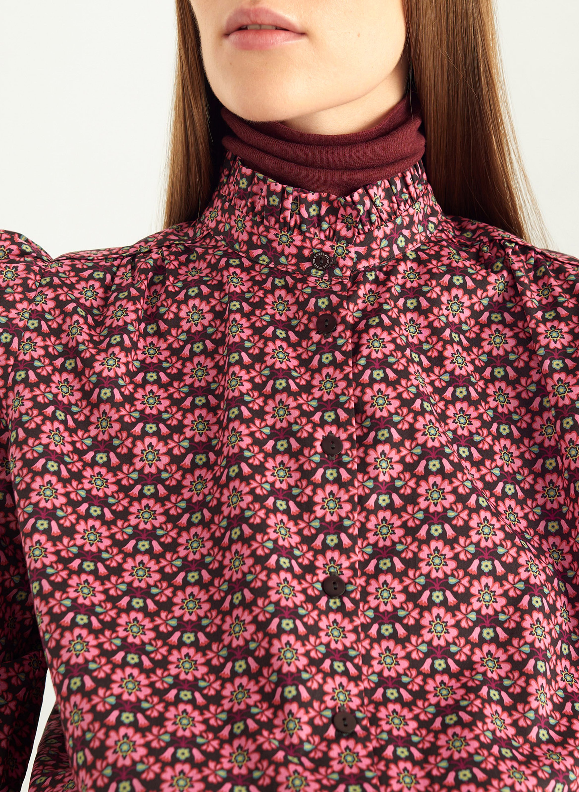 Chemise col montant imprimée COTELAC Rouge