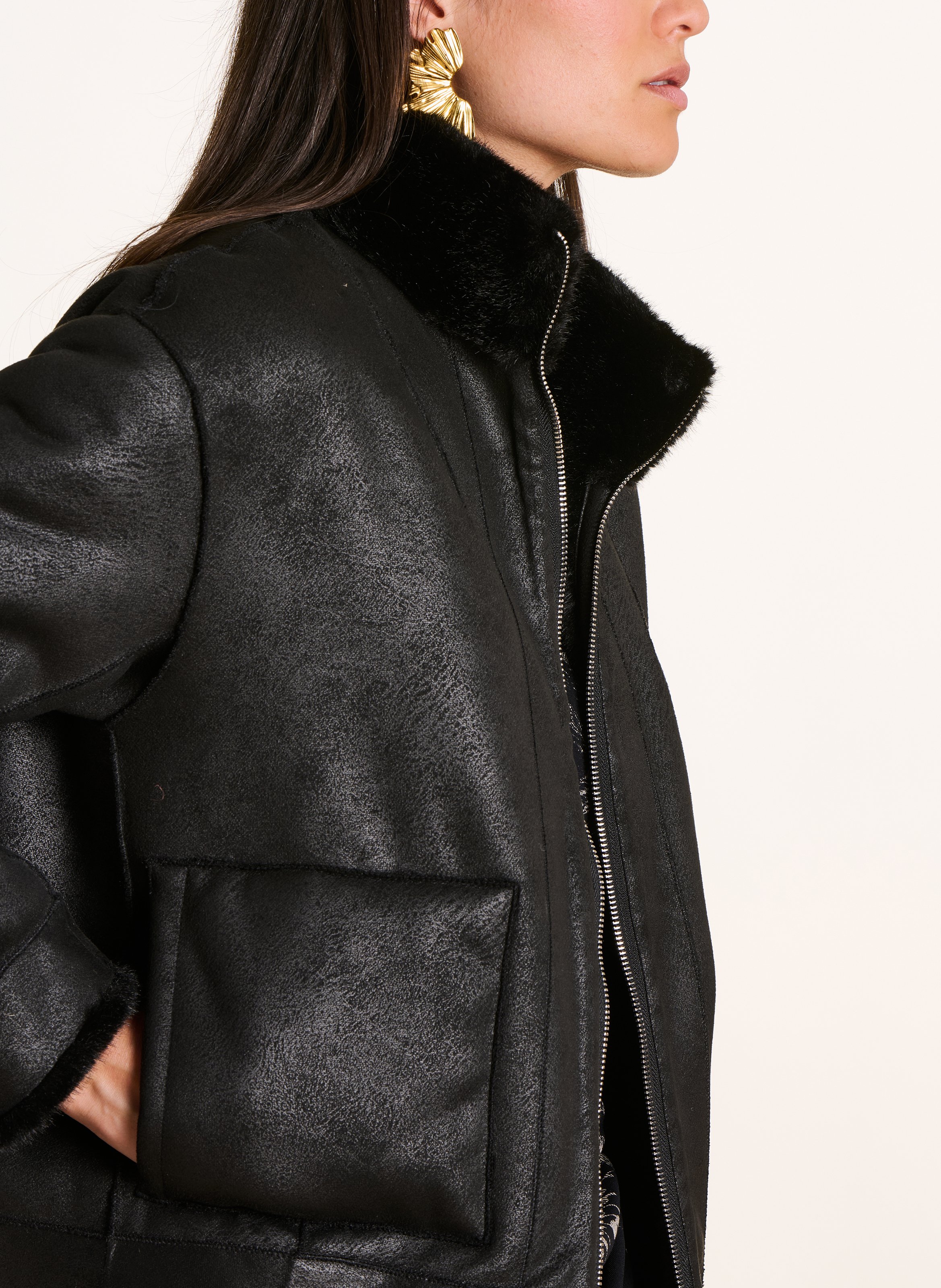 Round neck reversible jacket LA FEE MARABOUTEE Black