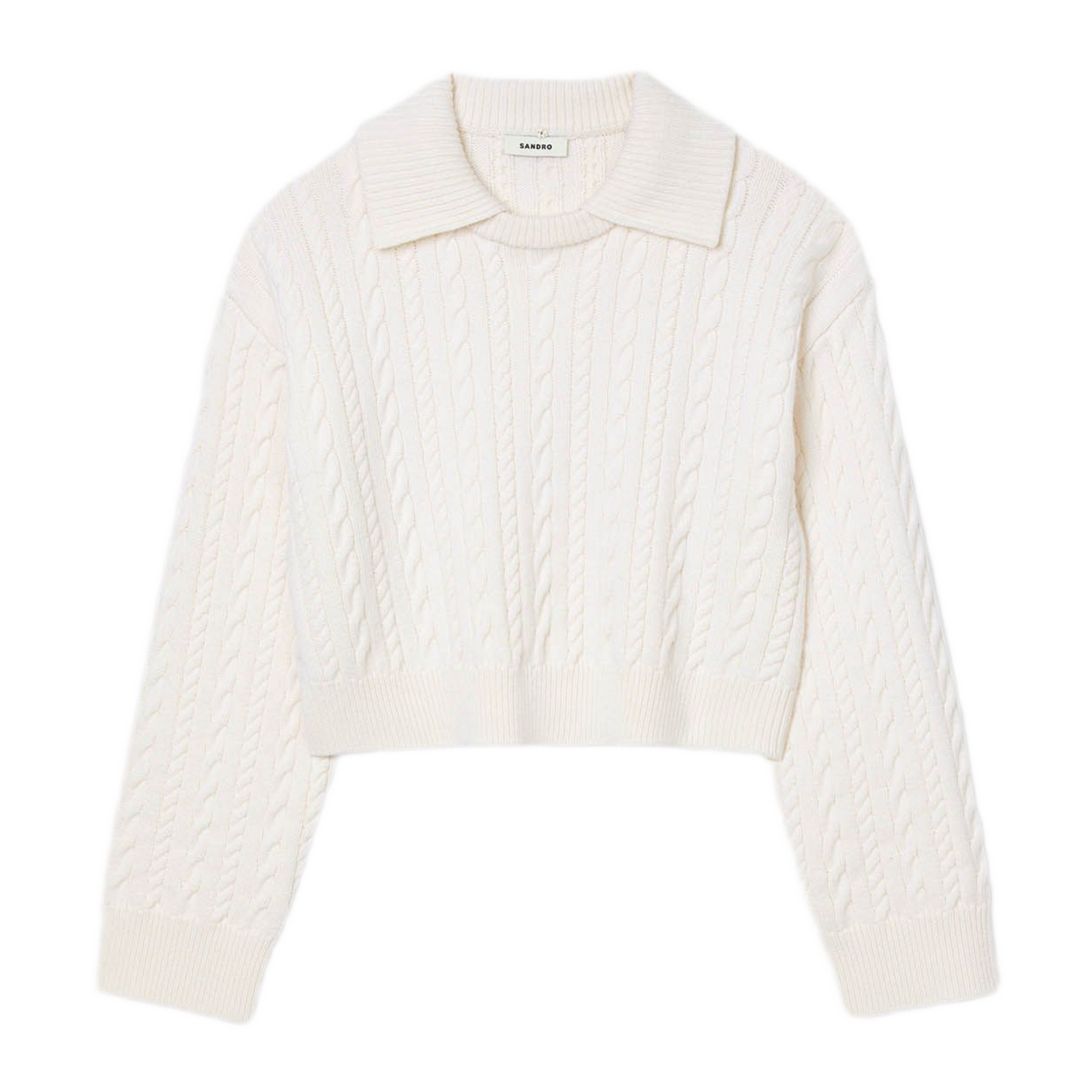 Pull col à revers en maille tressée SANDRO Blanc