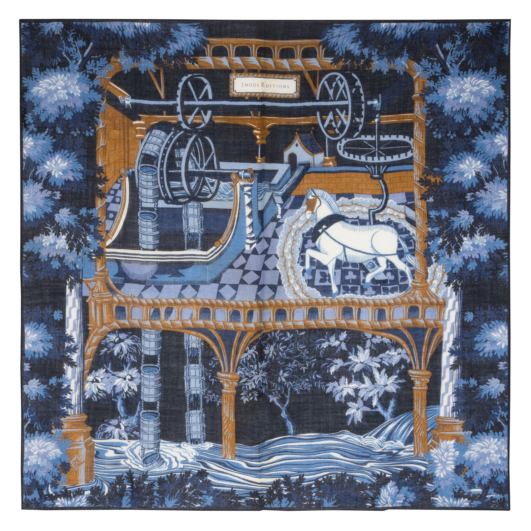 Etole carré imprimée en laine INOUI EDITIONS Bleu