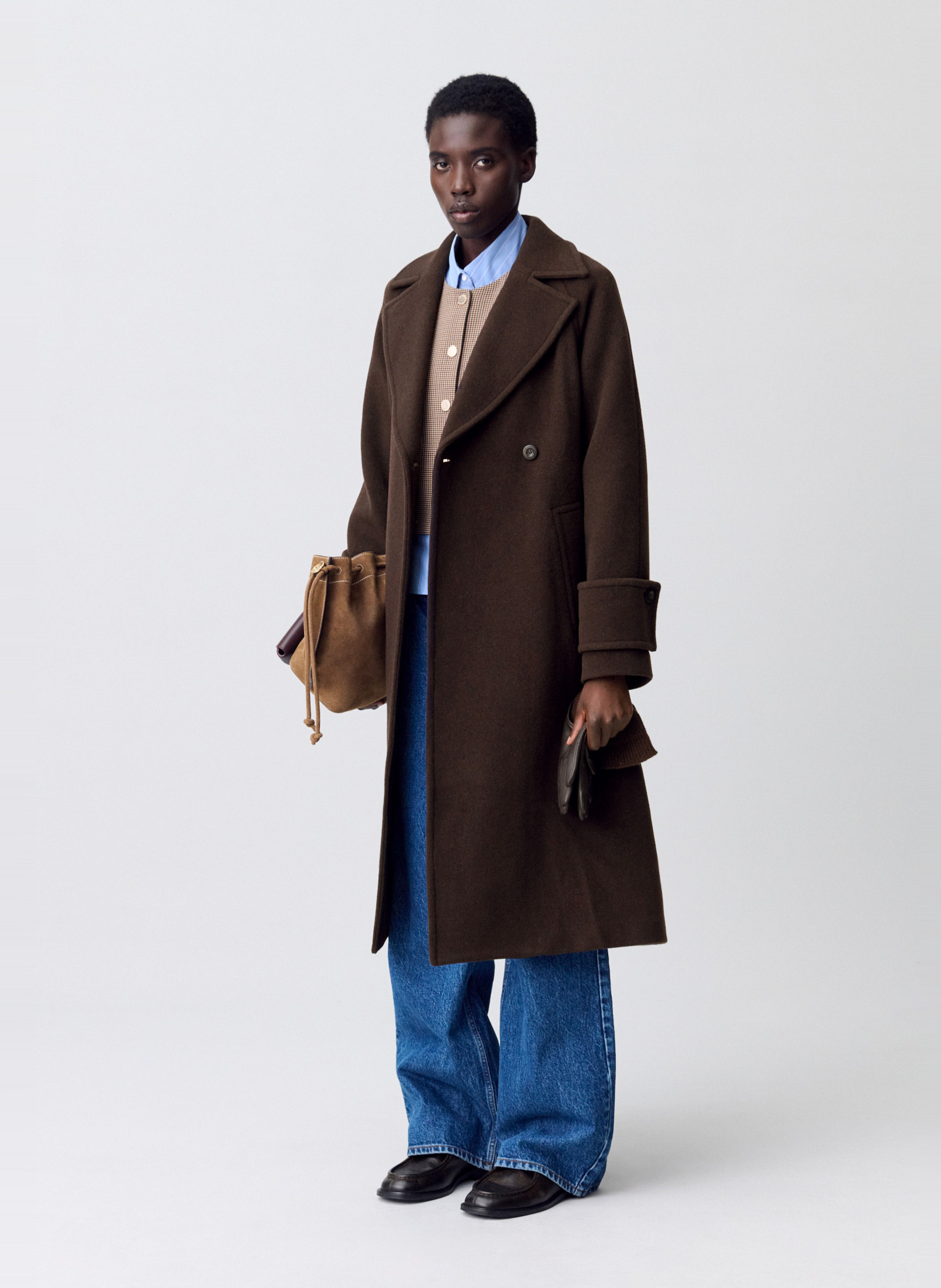 Manteau droit en laine mélangée CLAUDIE PIERLOT Marron