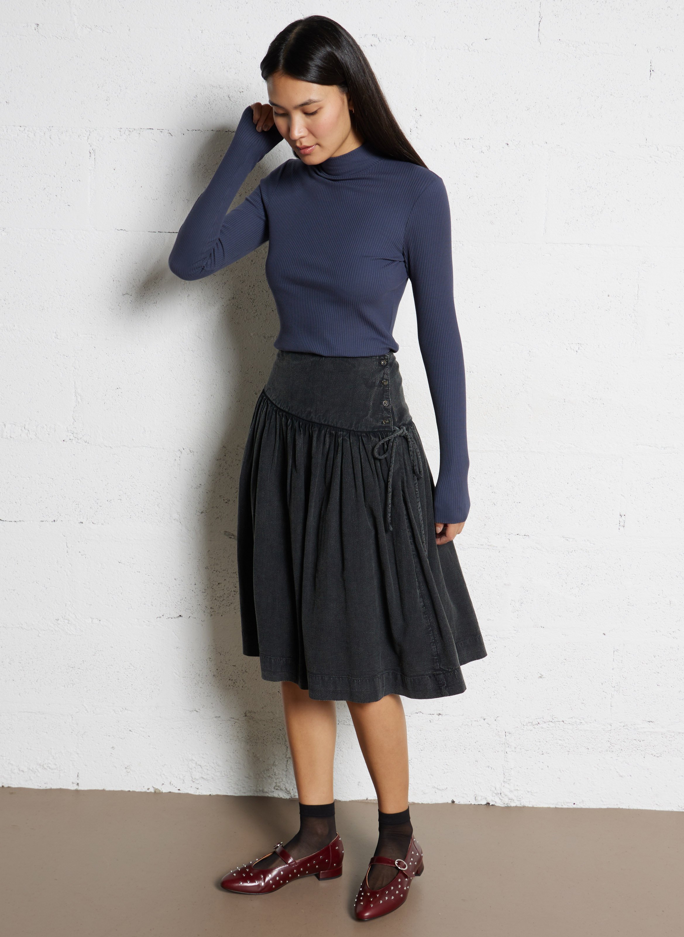 Ribbed Long Sleeve Top Solid HARTFORD Blue