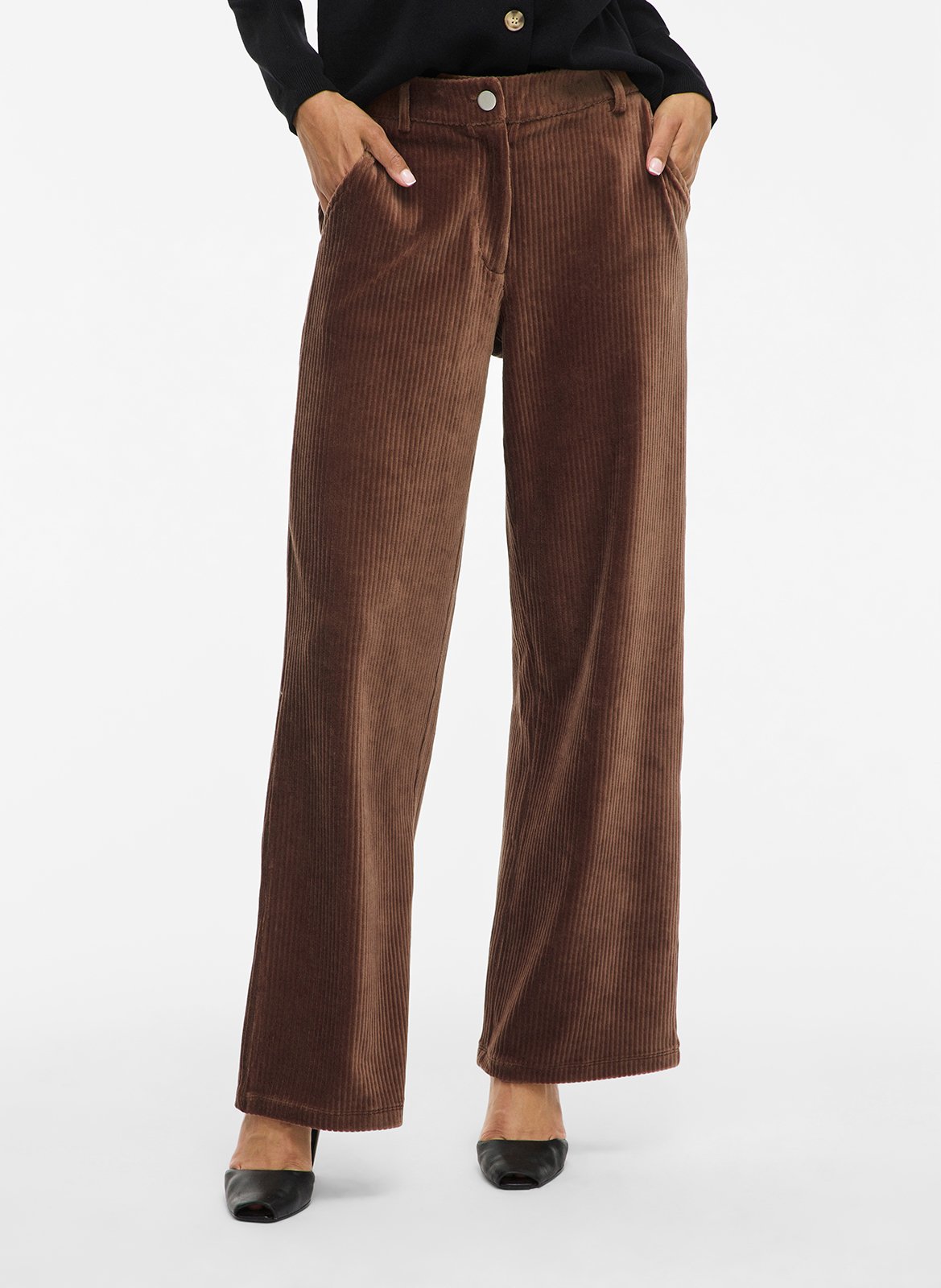 Pantalon large en coton mélangé VILA Marron