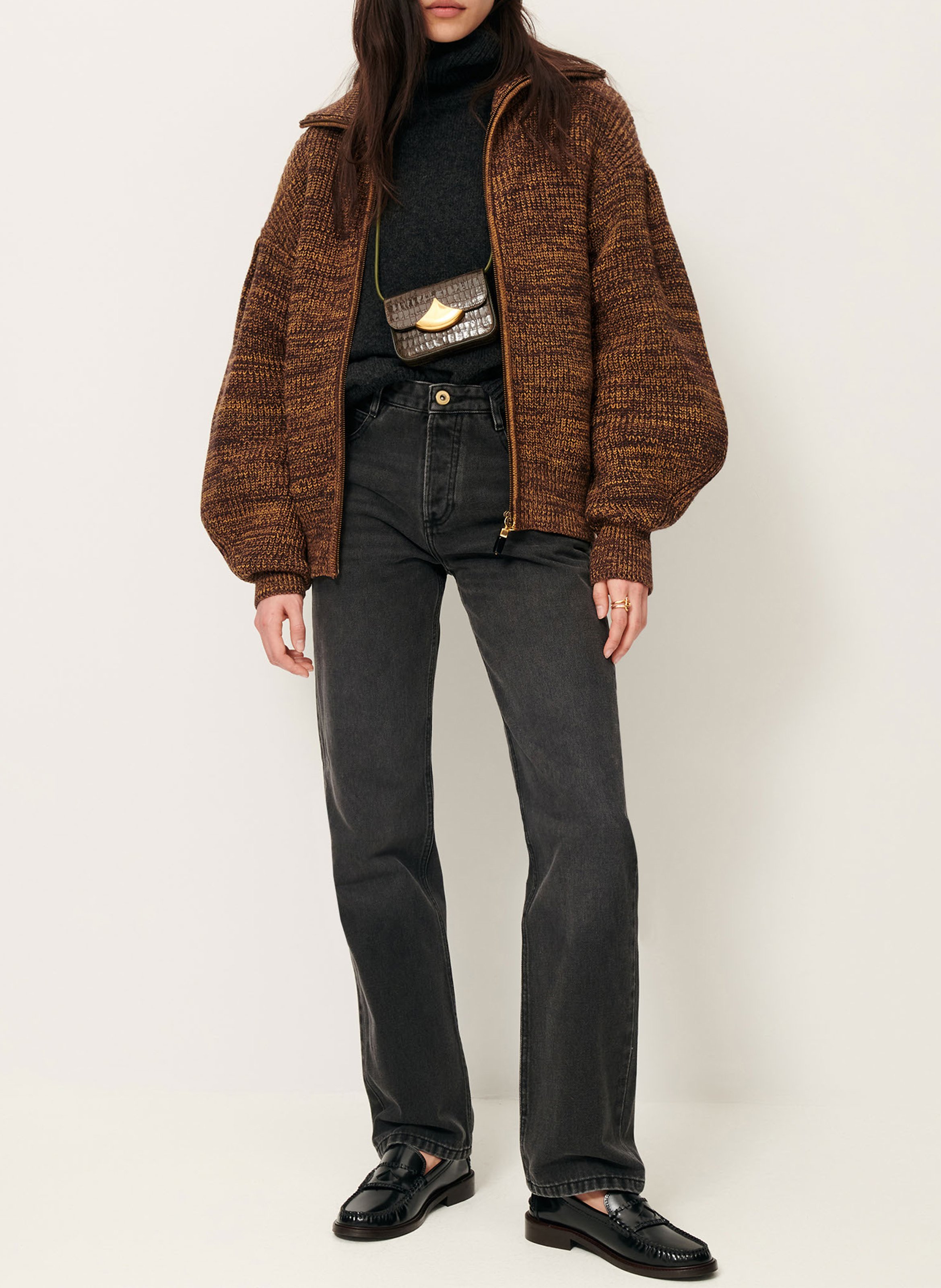 Gilet en maille droit col montant SESSUN Marron