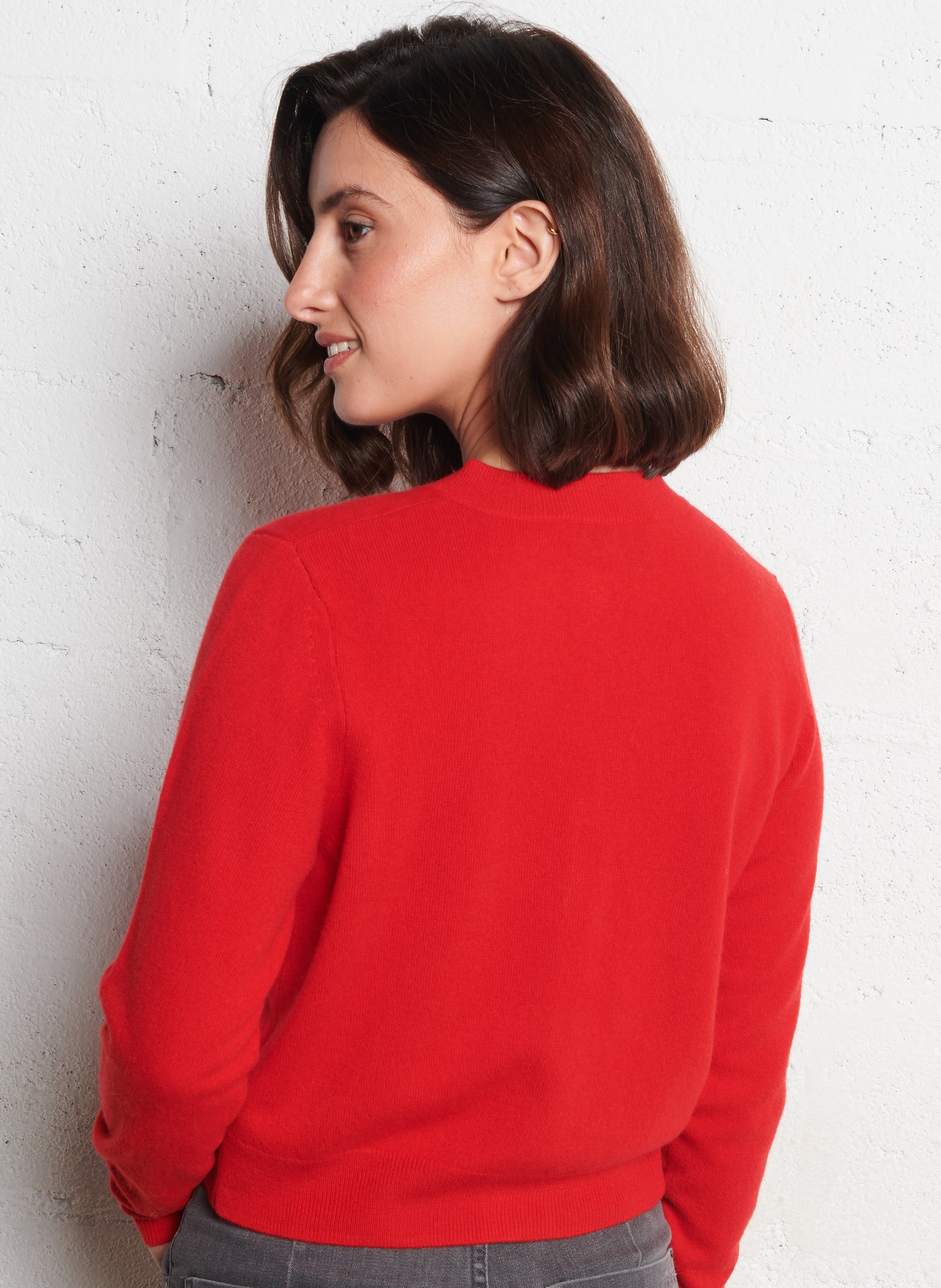 Strickjacke aus Wolle mit Rundhalsausschnitt BERENICE Rot