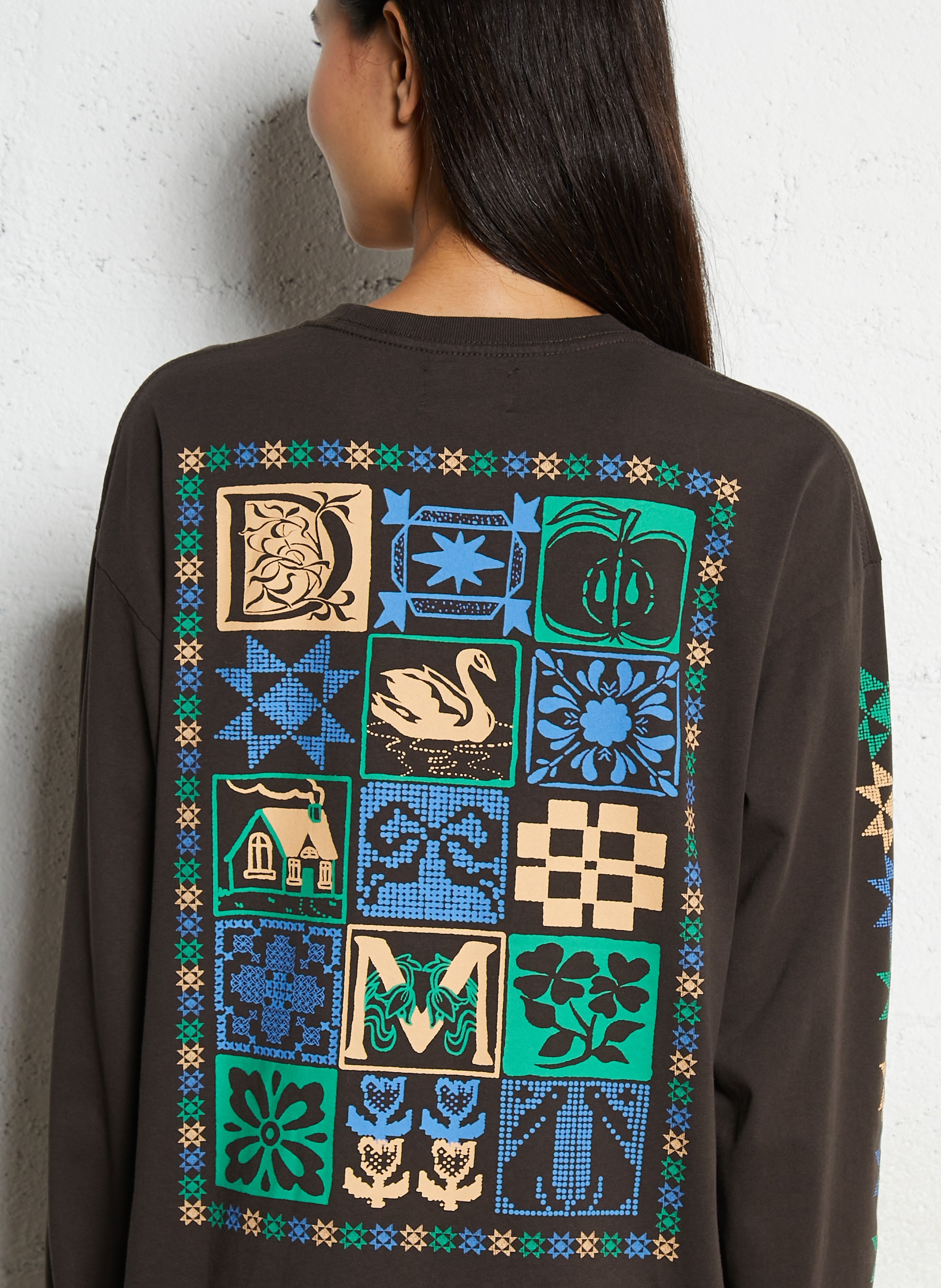 Straight round neck t-shirt with printed back DAMSON MADDER Brown