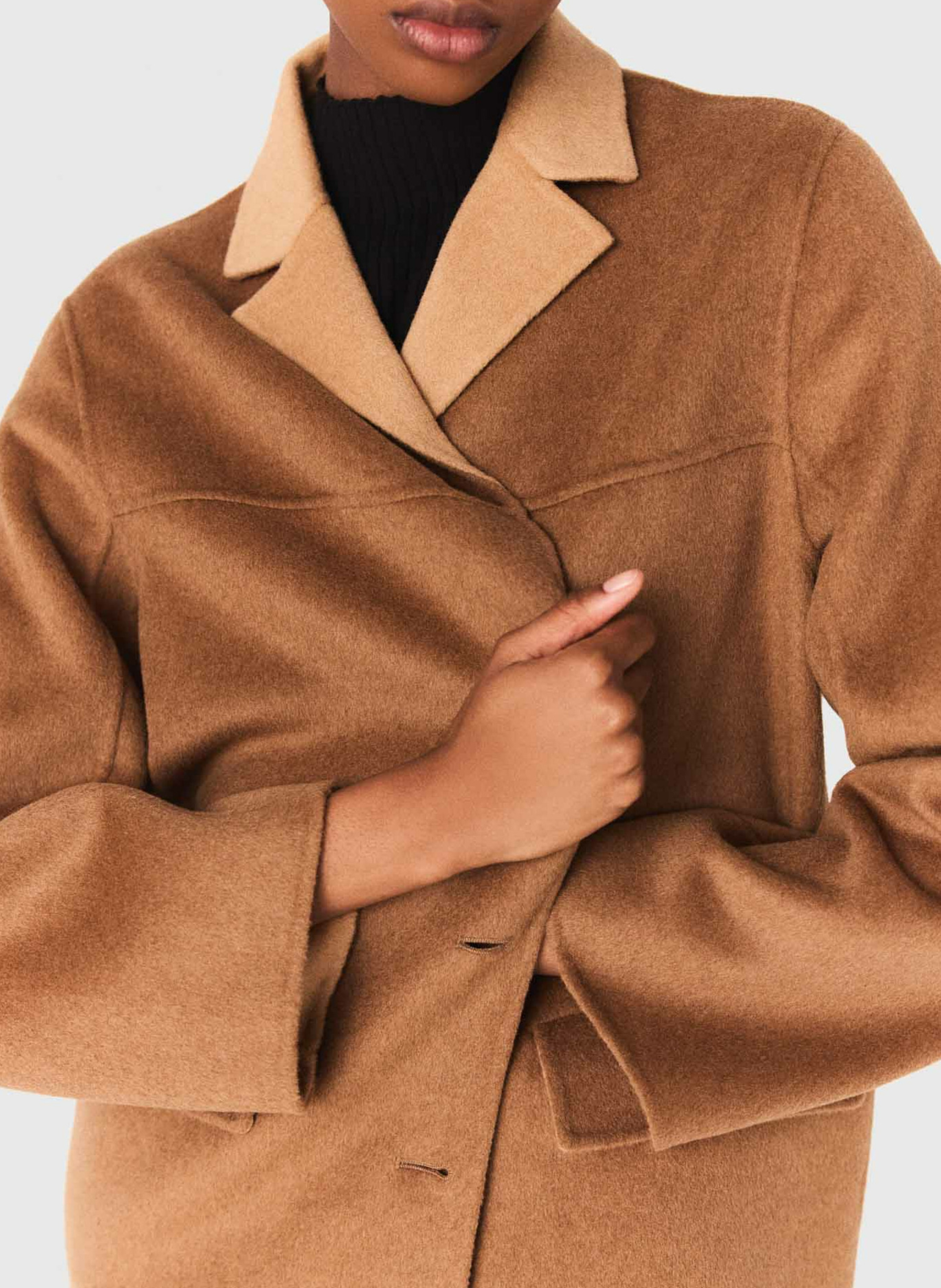 Manteau col taille en laine mélangée MAJE Marron