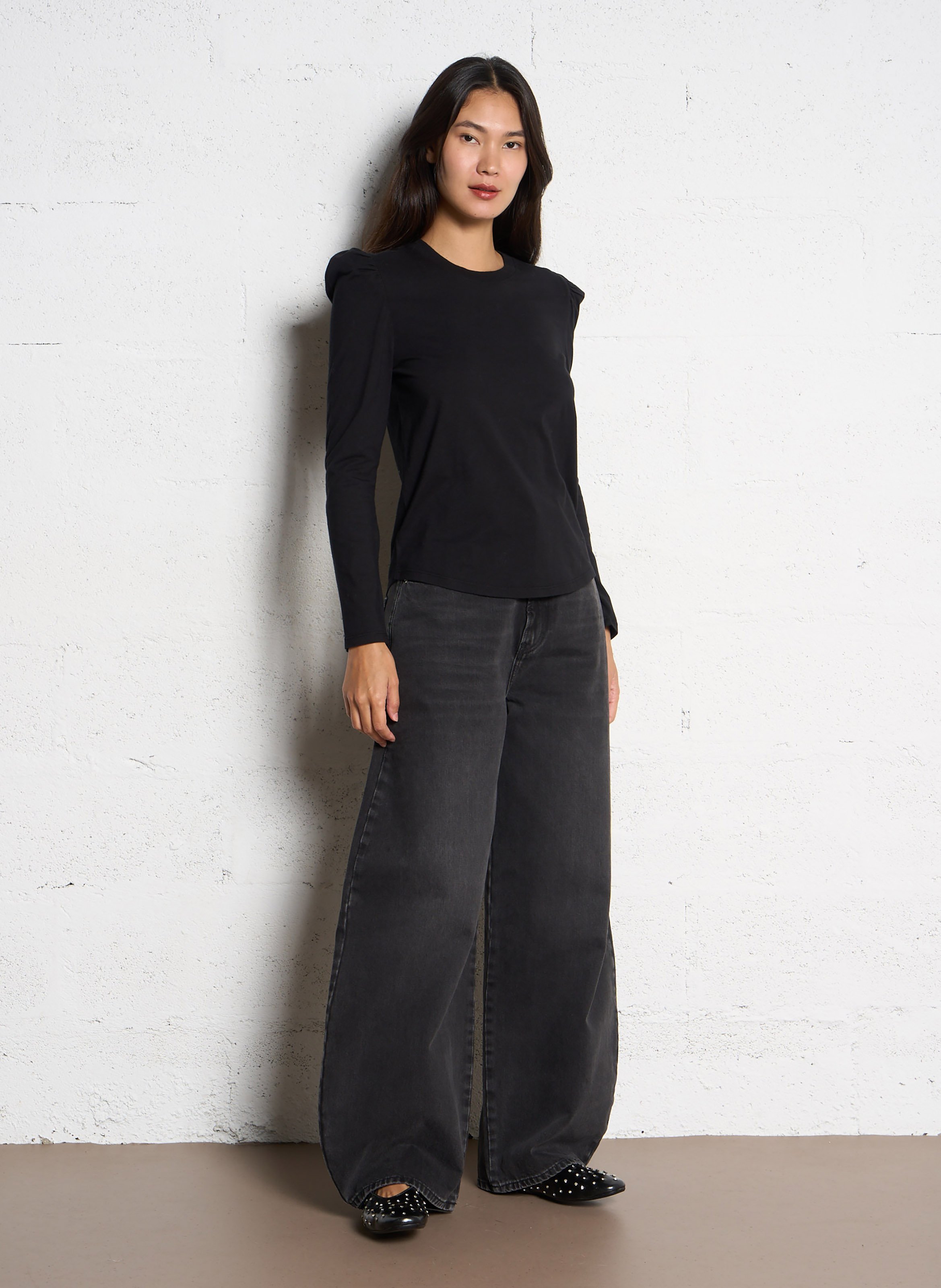 Gerade geschnittenes Rundhals-T-Shirt aus Baumwolle BERENICE Schwarz