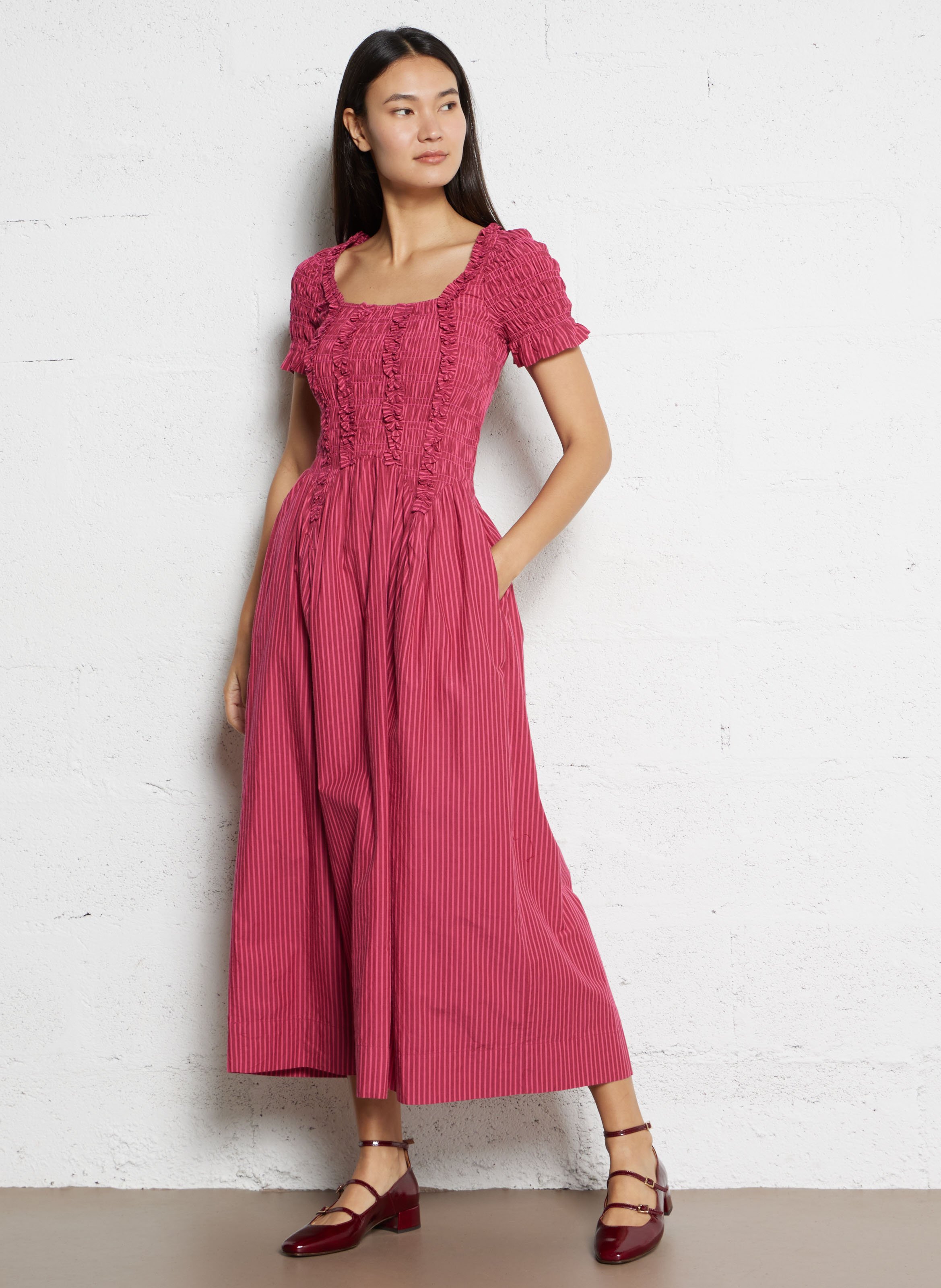 Oversized Striped Organic Cotton Dress DAMSON MADDER Plums