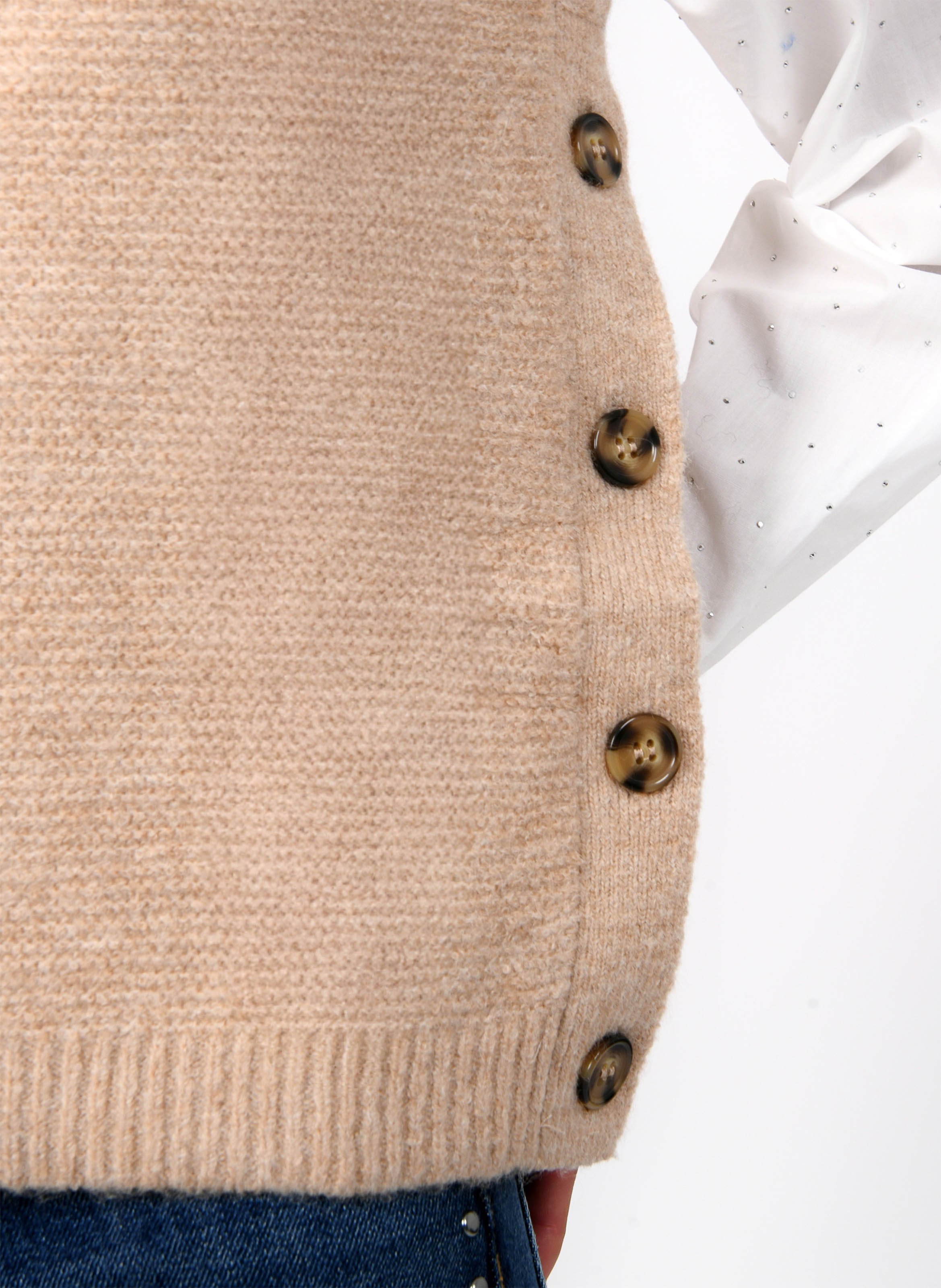 Pull sans manches col rond en maille mélangée KOOKAI Beige