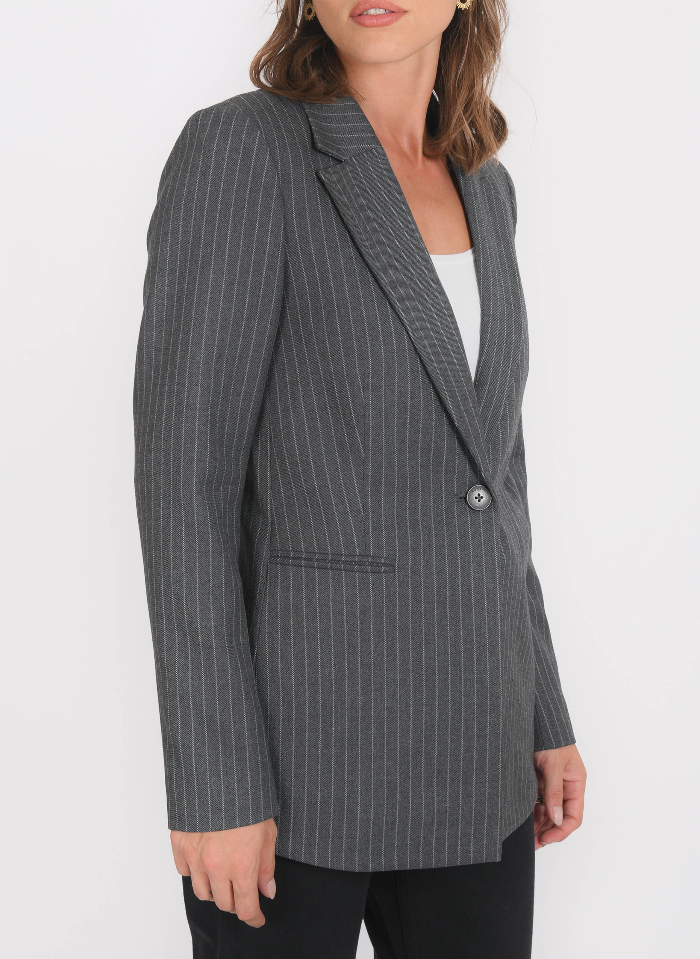 Veste droite col tailleur à rayures KOOKAI Gris