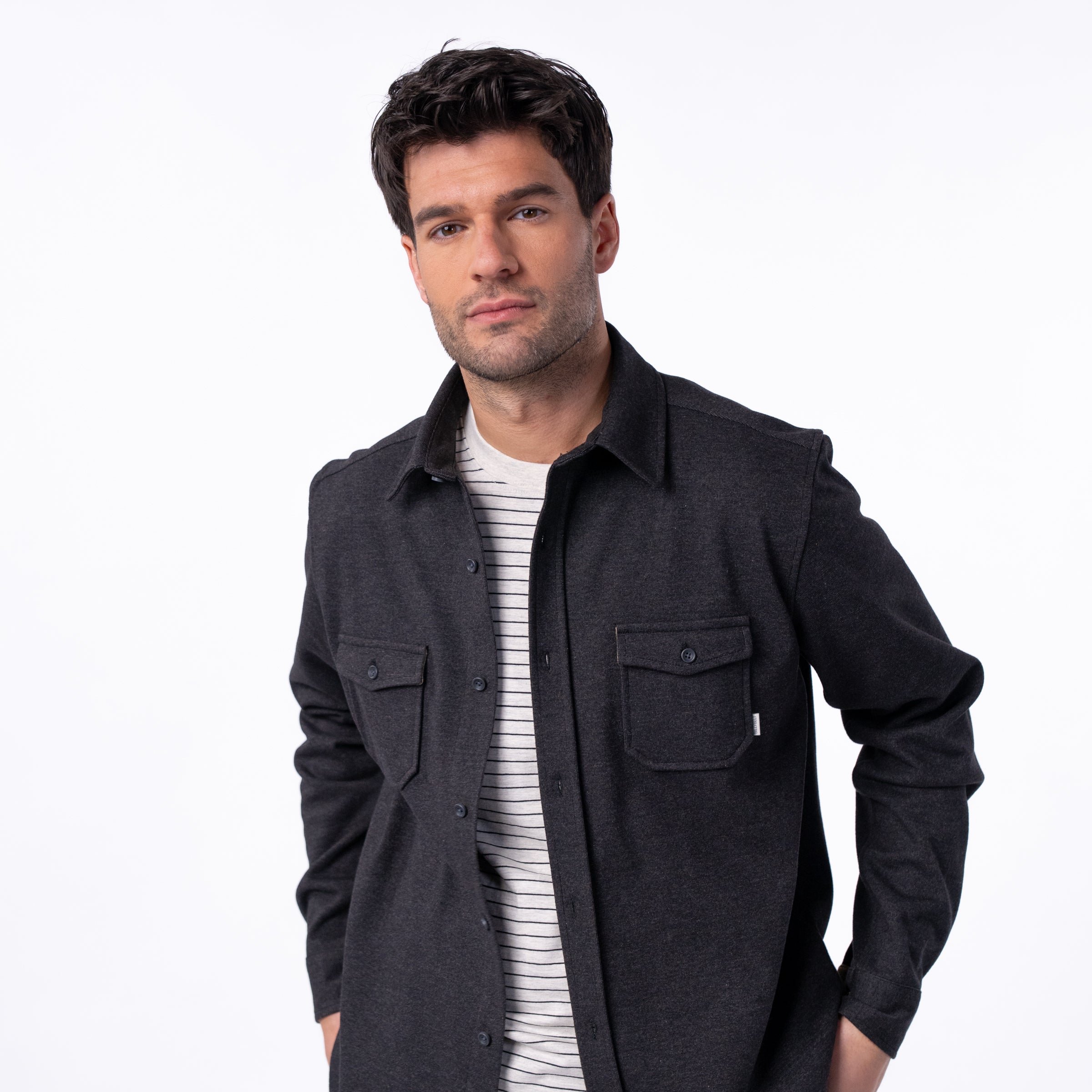 Recycled polyester overshirt Black