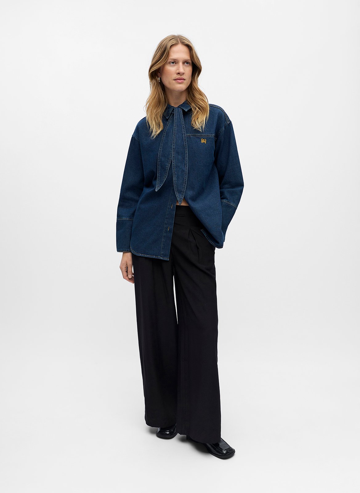 Chemise à cravate ample en denim OBJECT Bleu