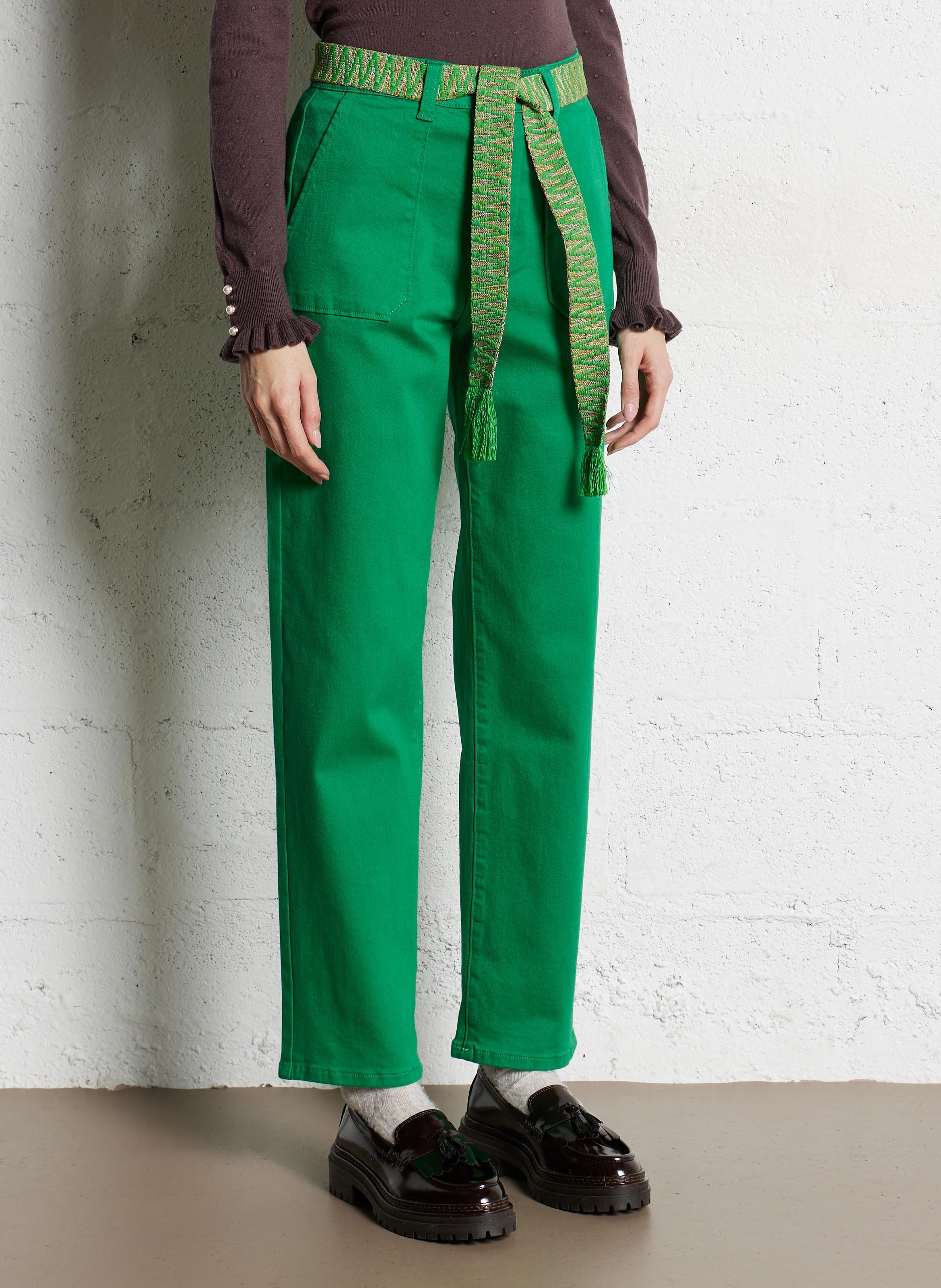 Straight-leg cotton velvet pants LA PETITE ETOILE Green