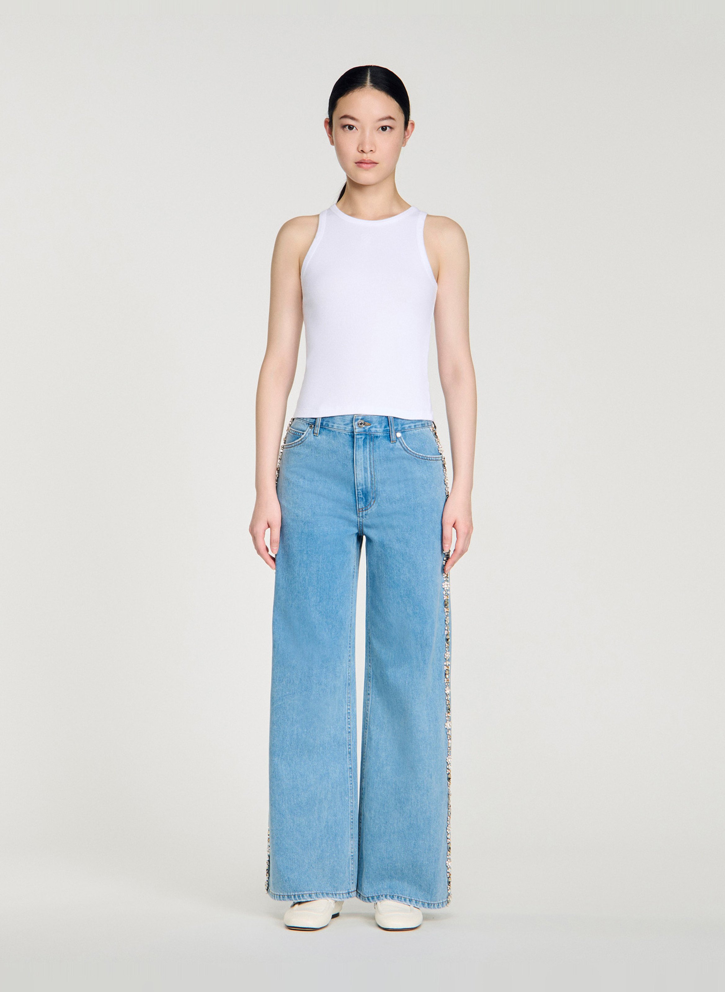 Straight cotton-blend pants SANDRO Blue