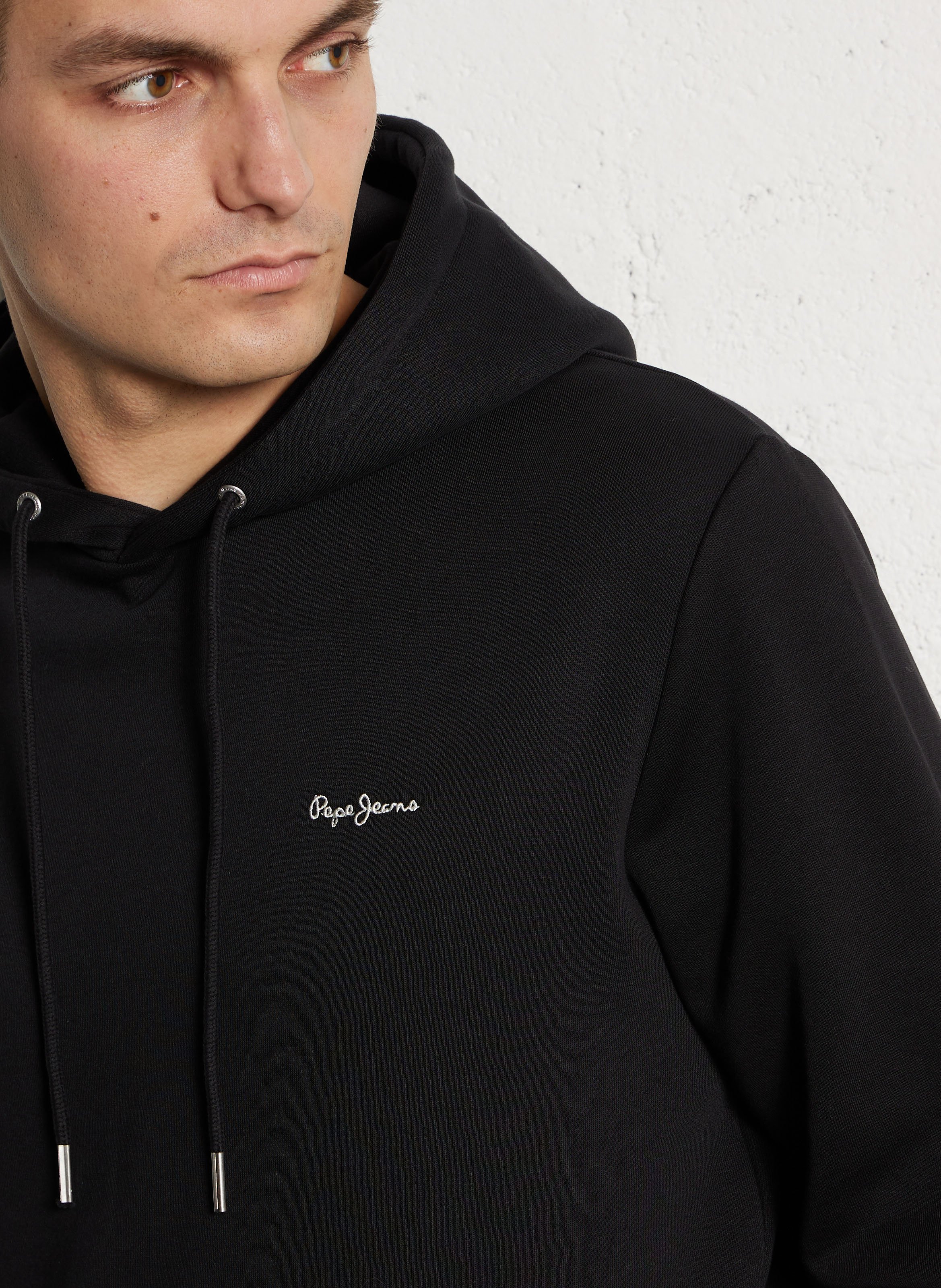 Sweat droit à capuche brodé en coton mélangé PEPE JEANS Noir
