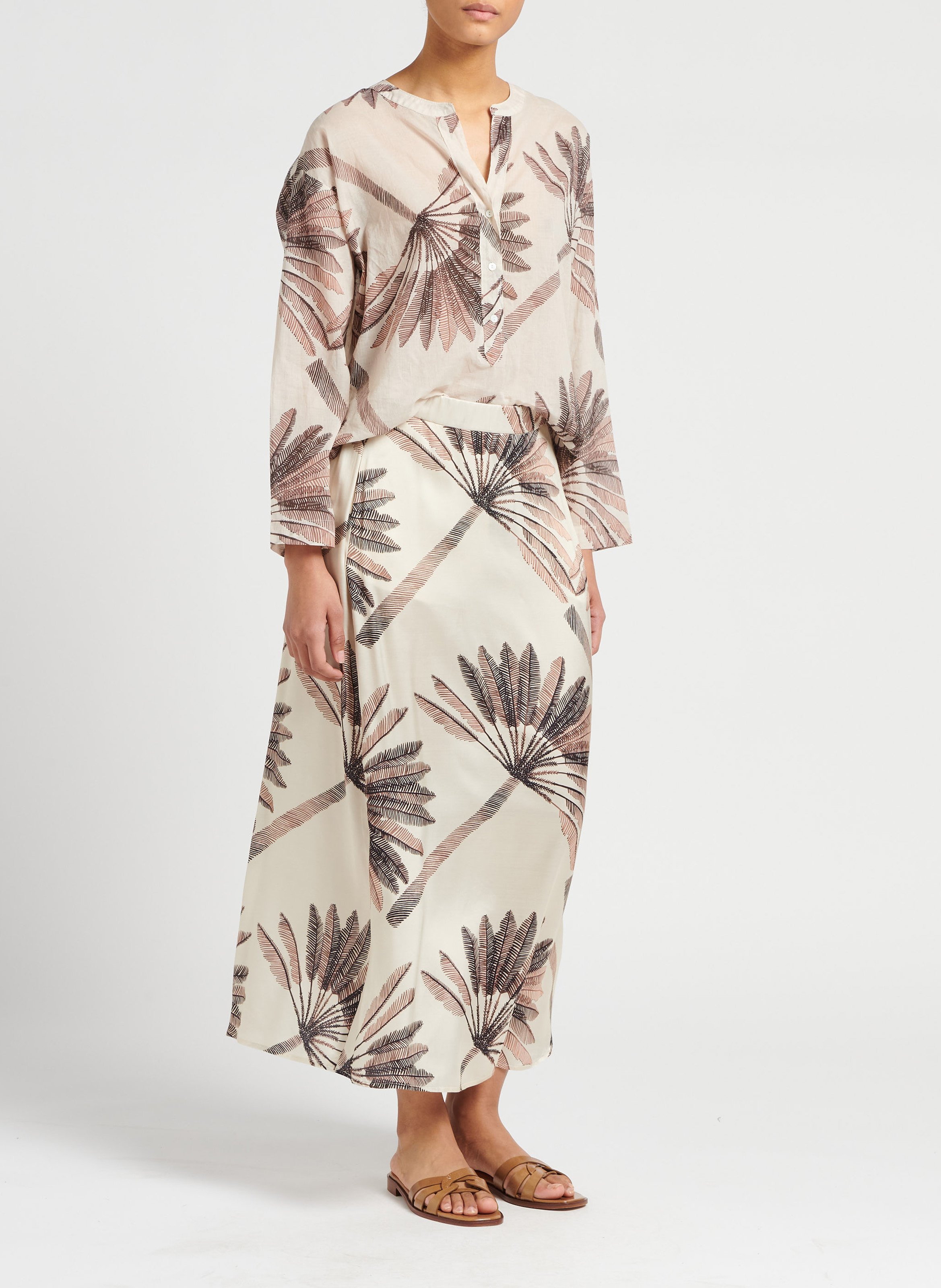 Jupe mi-longue imprimée  DIEGA Beige