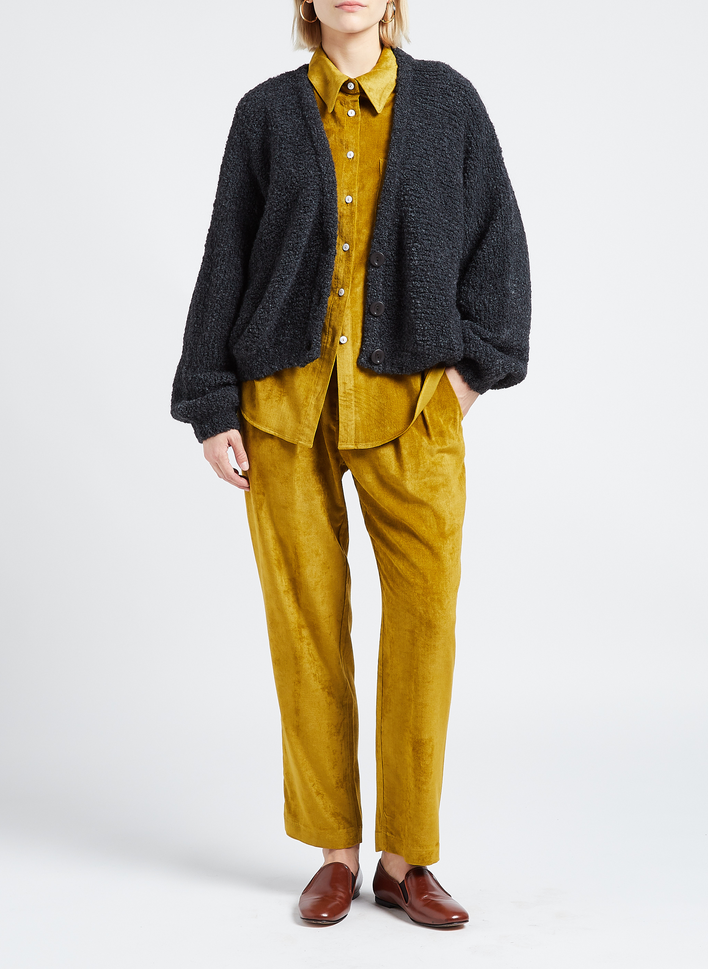 Chemise droite col classique en velours THE NEW SOCIETY Vert