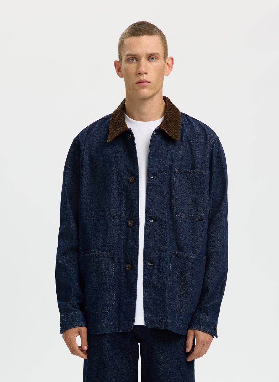 Chemise im geraden Schnitt aus rohem Denim SELECTED Blau