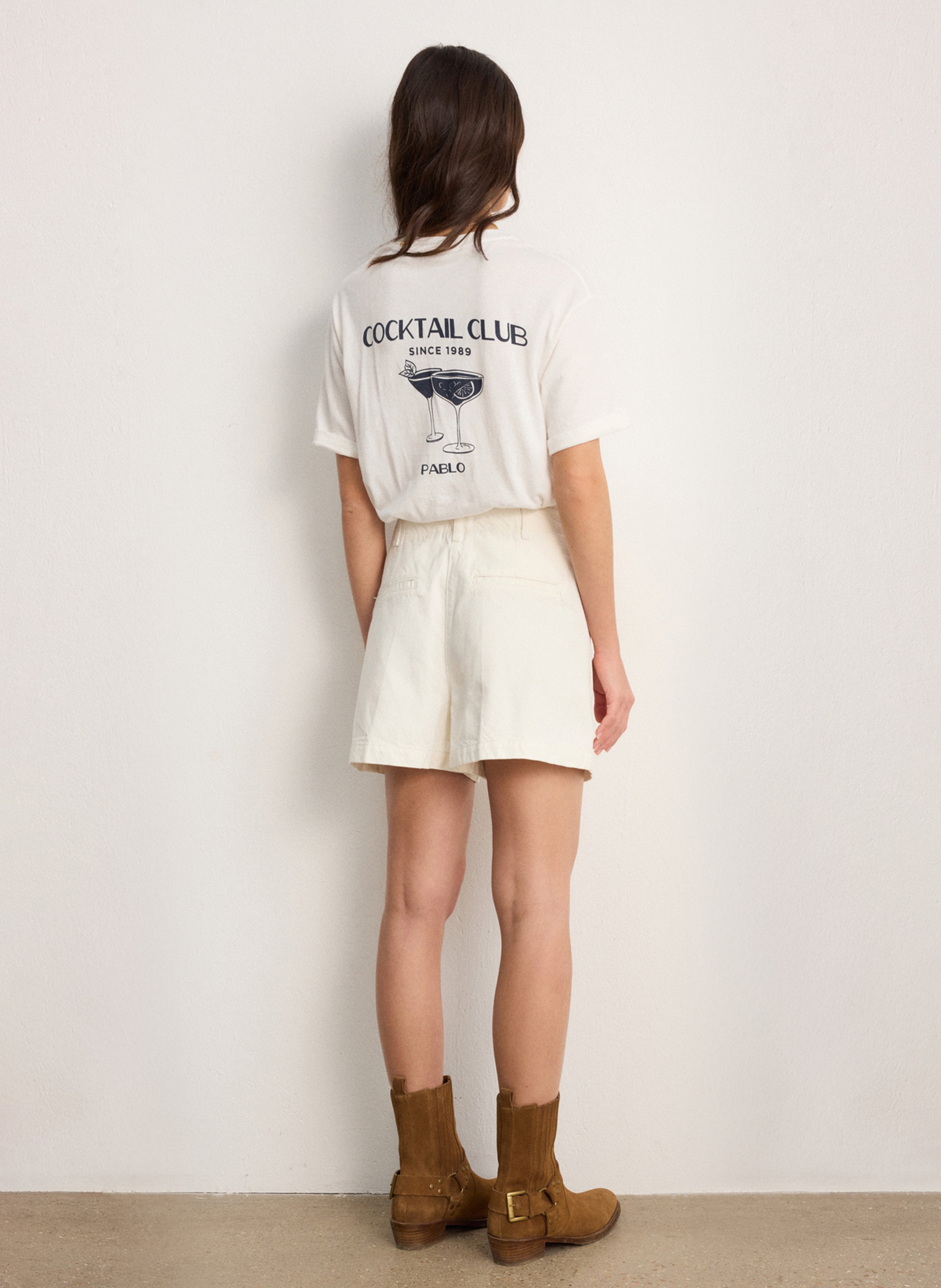 Wijde short van katoenmix met hoge taille PABLO Beige