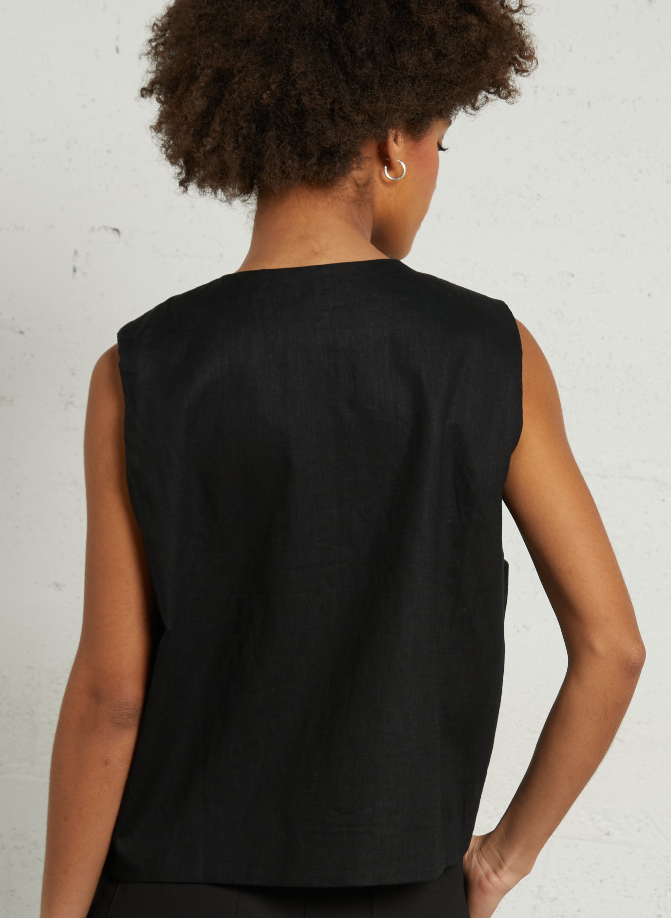 Embroidered sleeveless linen blend vest SEE U SOON Black