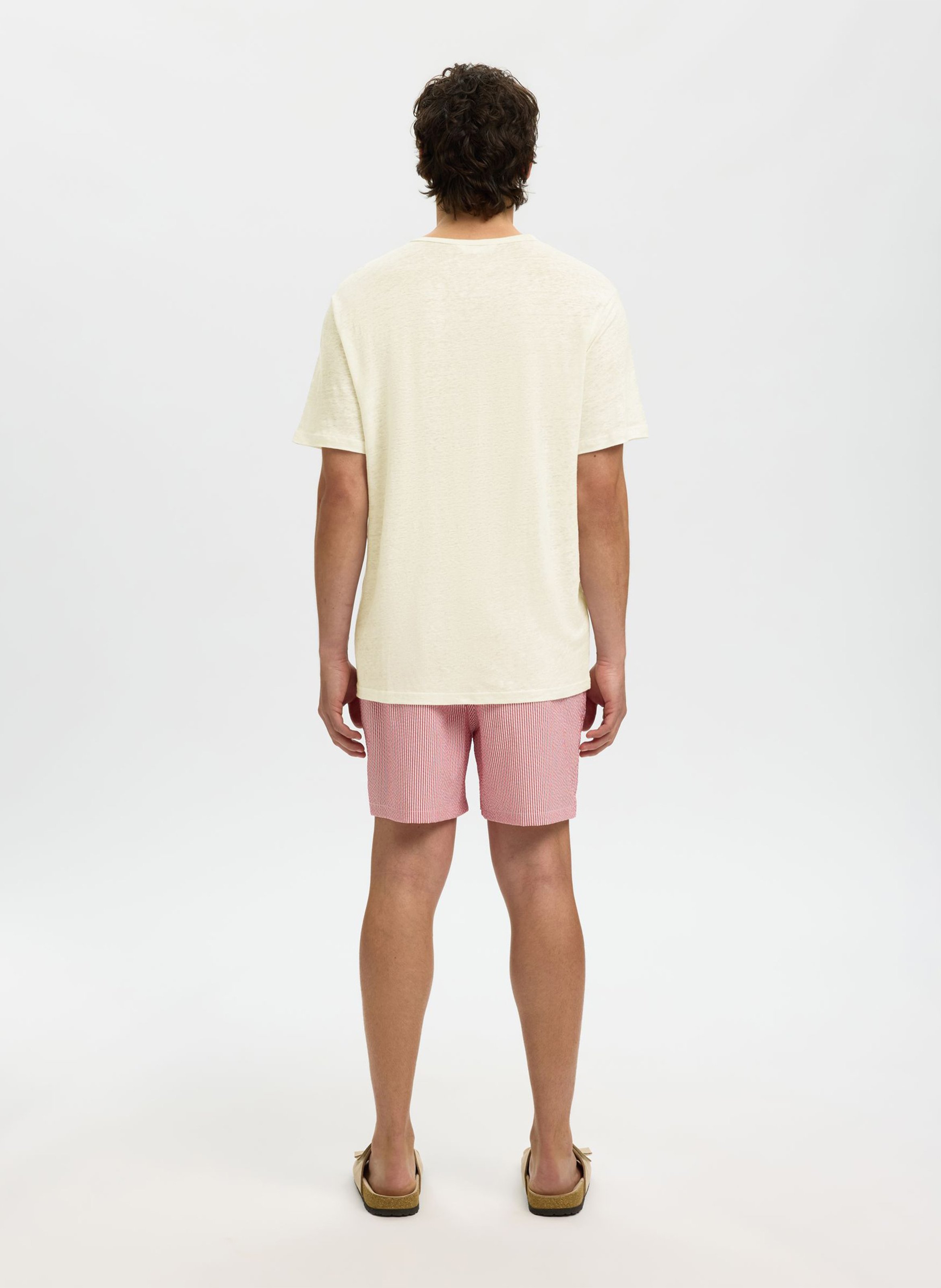Tee-shirt col rond en lin  SELECTED Beige