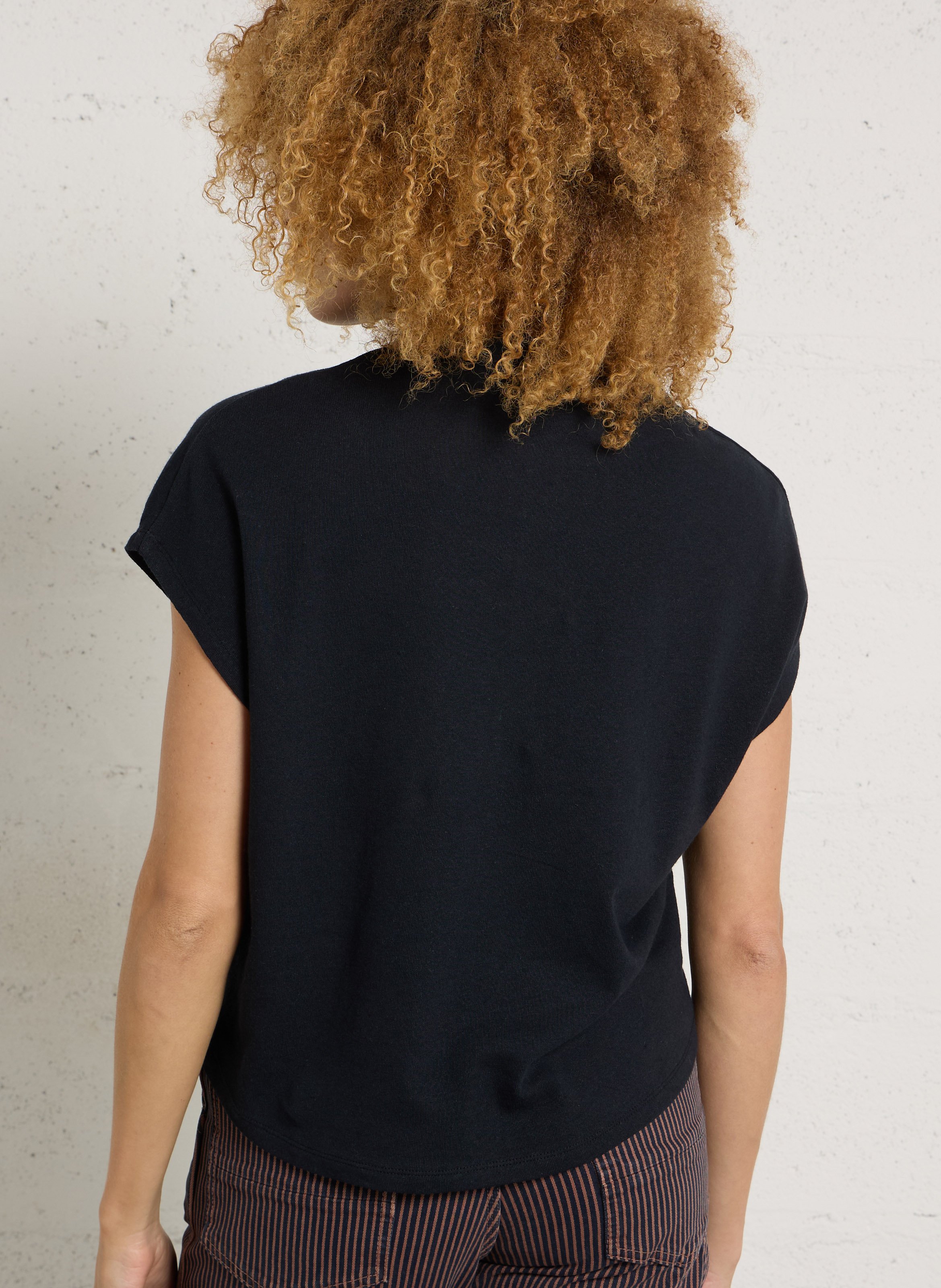 Tee-shirt col classique en coton et en lin mélangés MAJESTIC FILATURES Bleu