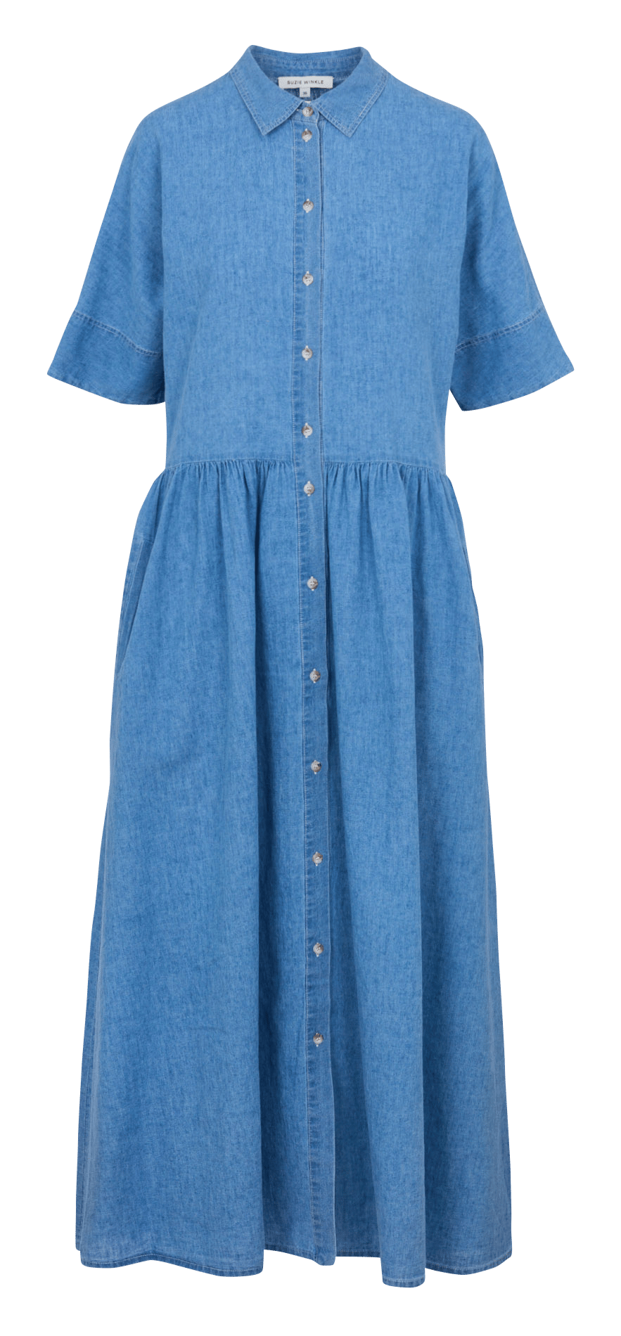 Long dress with classic collar in blended linen SUZIE WINKLE Blue