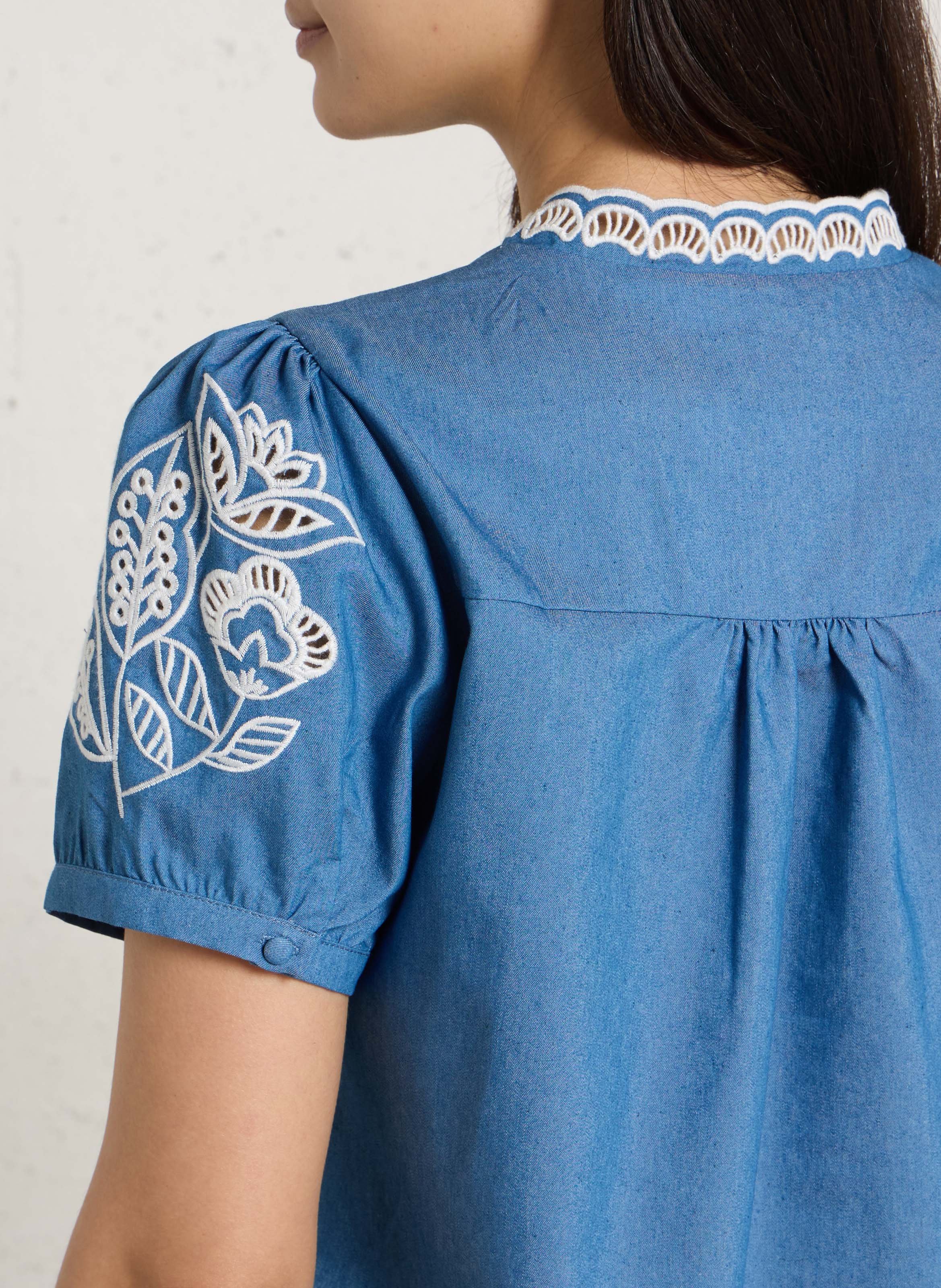 Tunika mit englischer Stickerei am Stehkragen LA PETITE ETOILE Blau