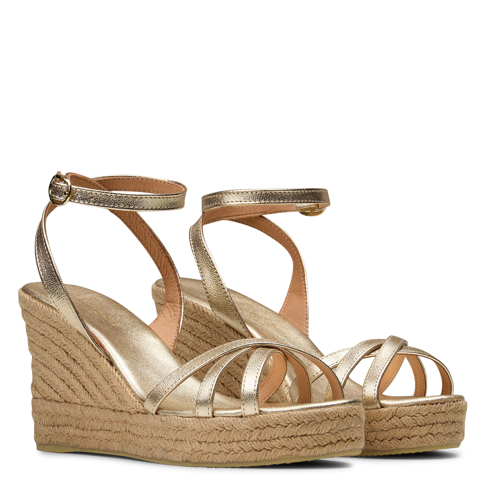 Sandales compensées en cuir métallisé MAISON 123 Doré