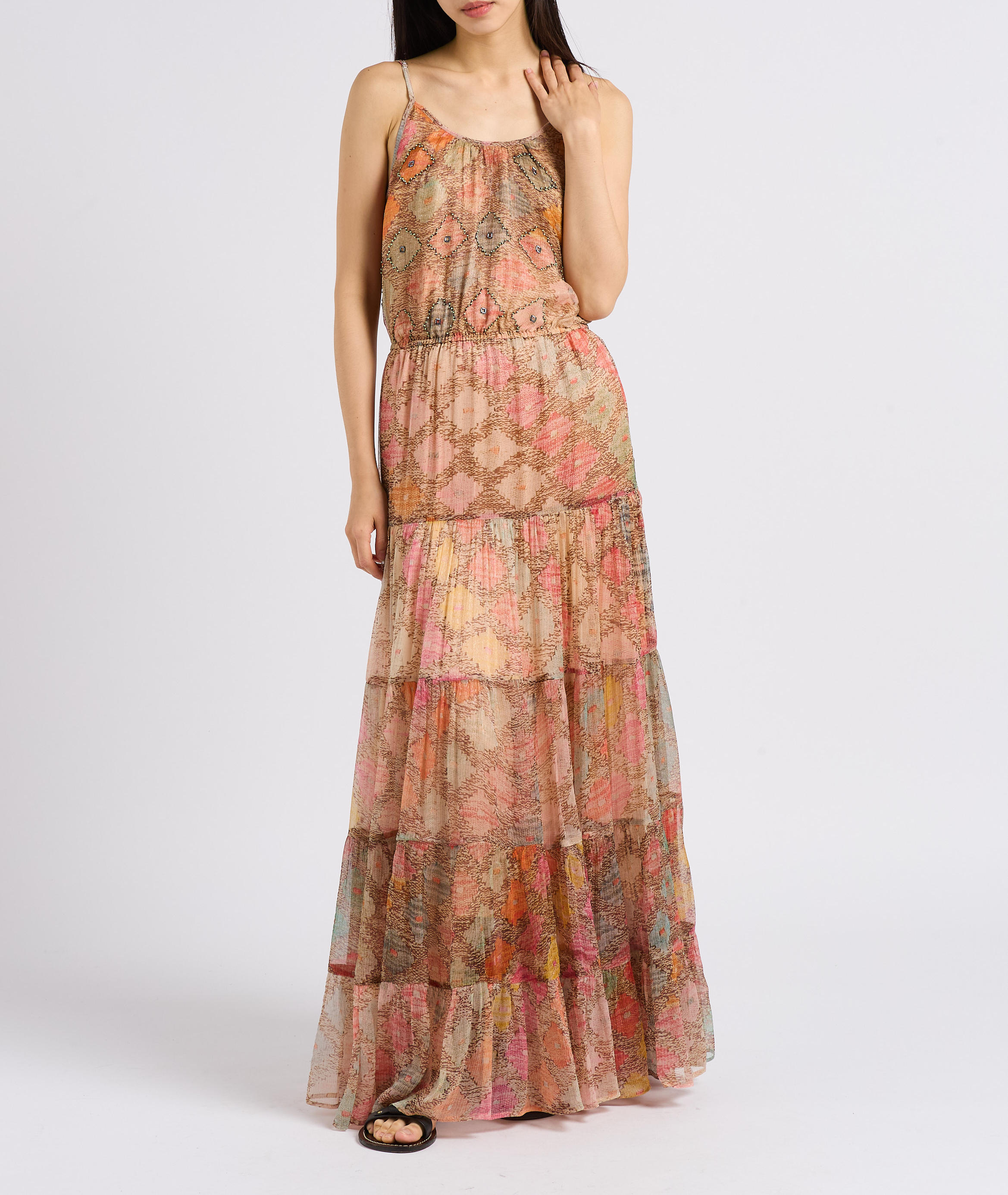 Robe longue droite encolure ronde imprimée MES DEMOISELLES Multicolore