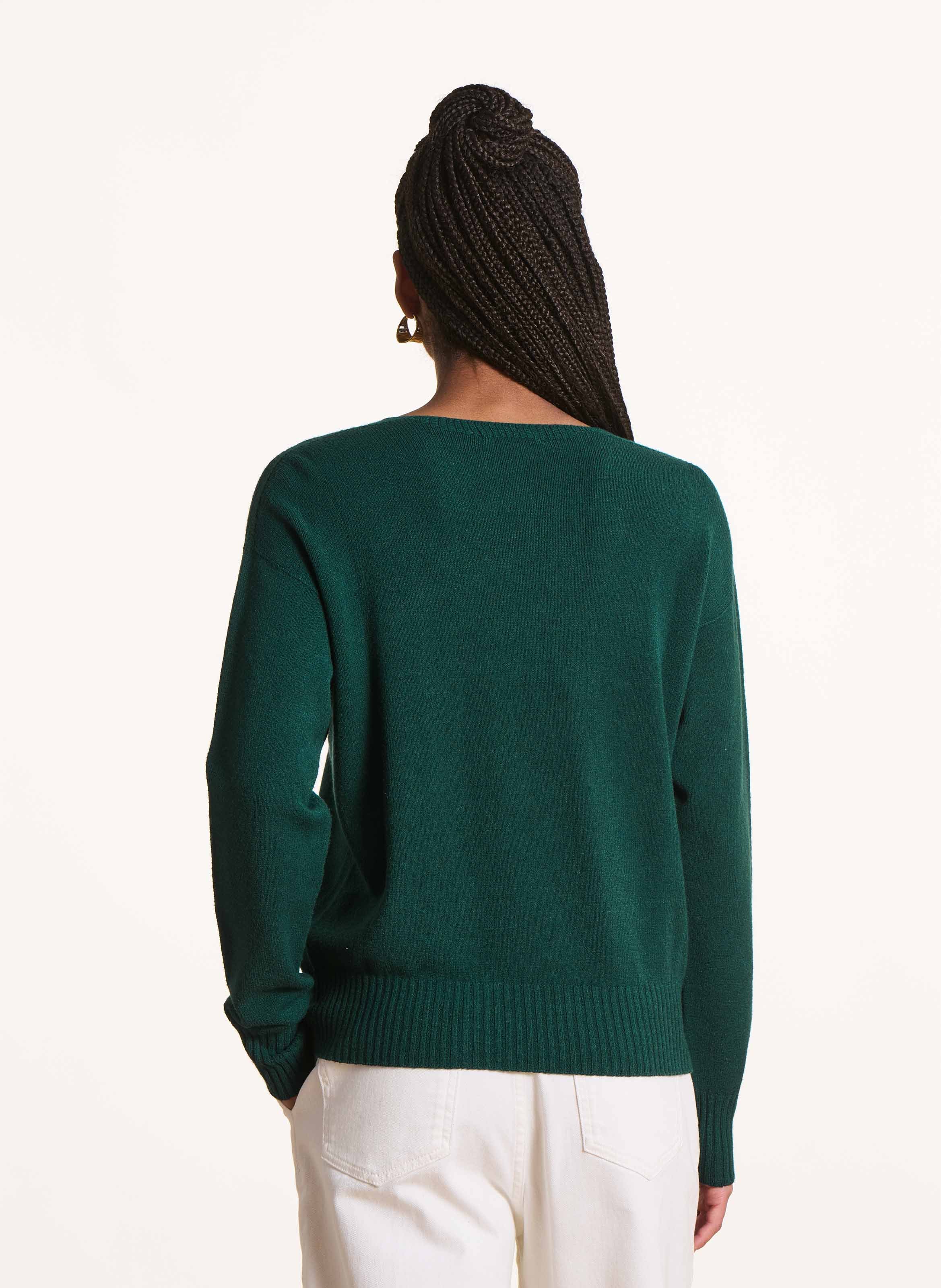 Loose-fit mixed-knit V-neck sweater LA FEE MARABOUTEE Blue