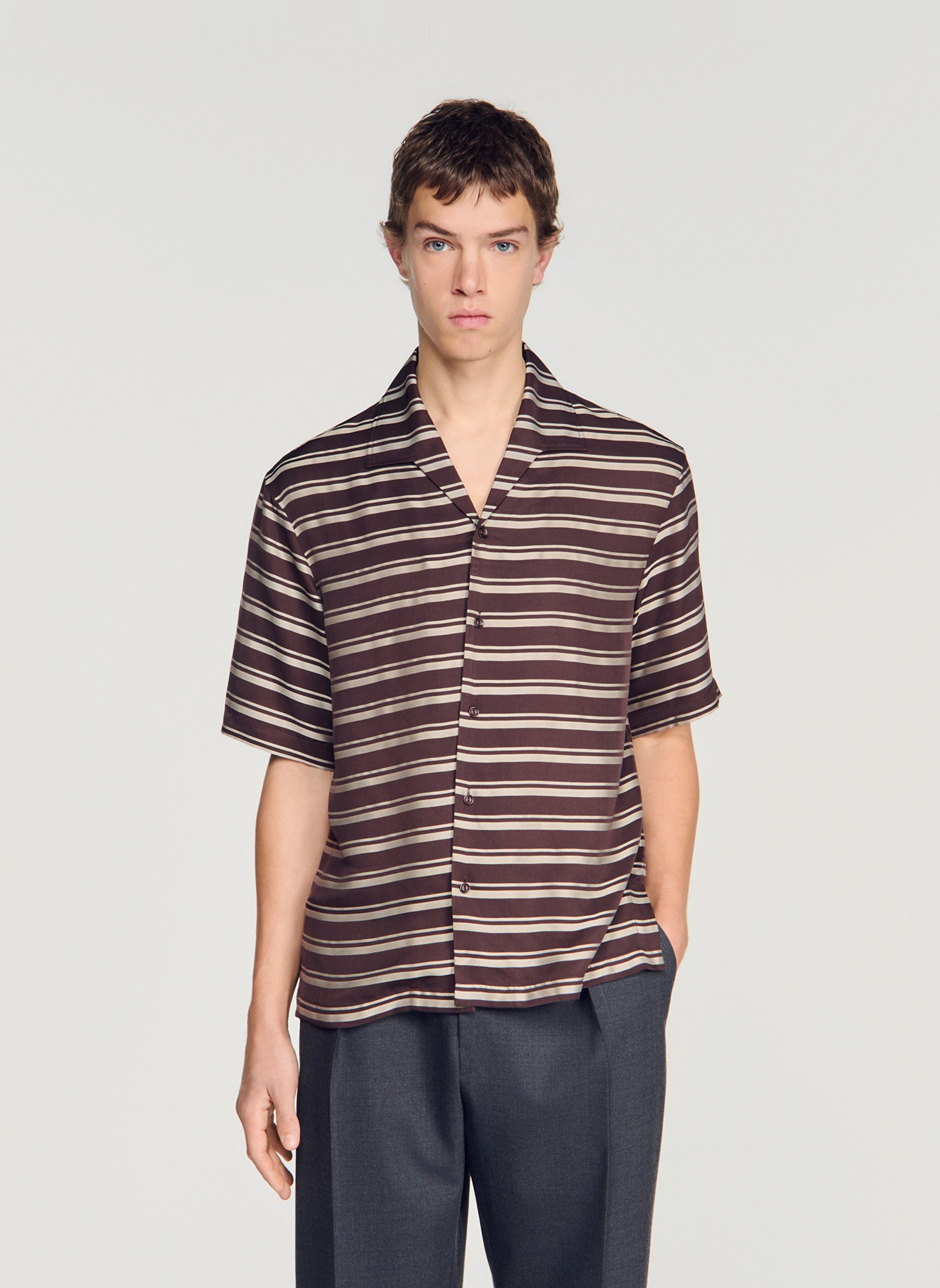 Chemise droite à rayures SANDRO Brown